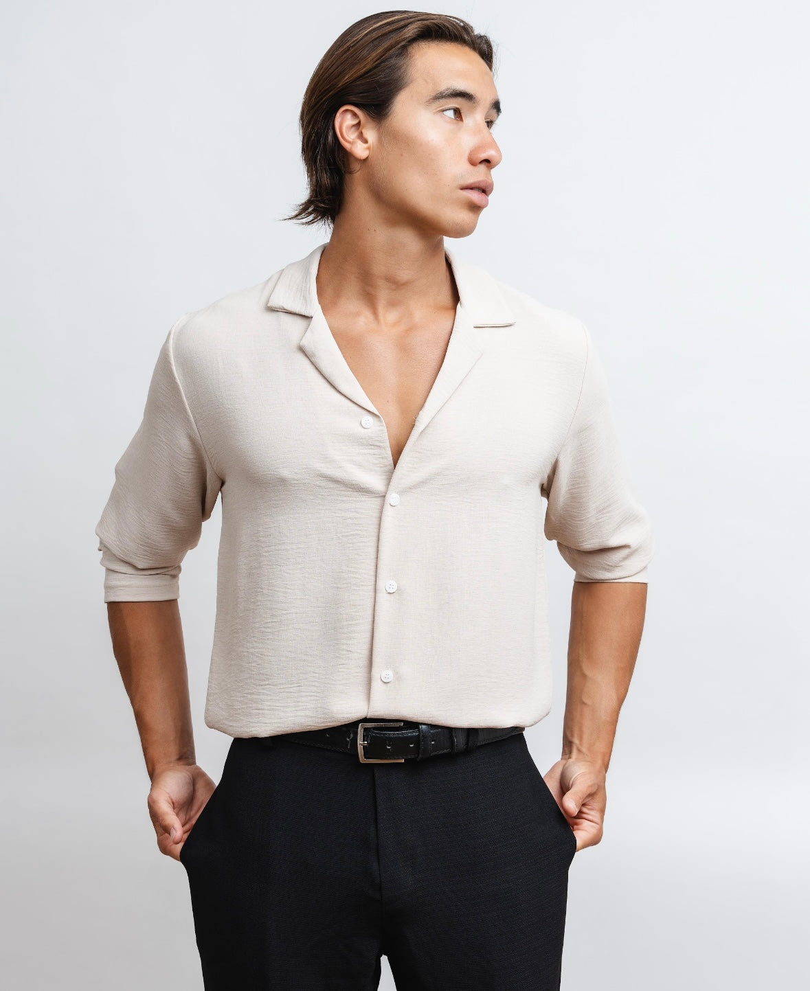 Cream long sleeve shirt