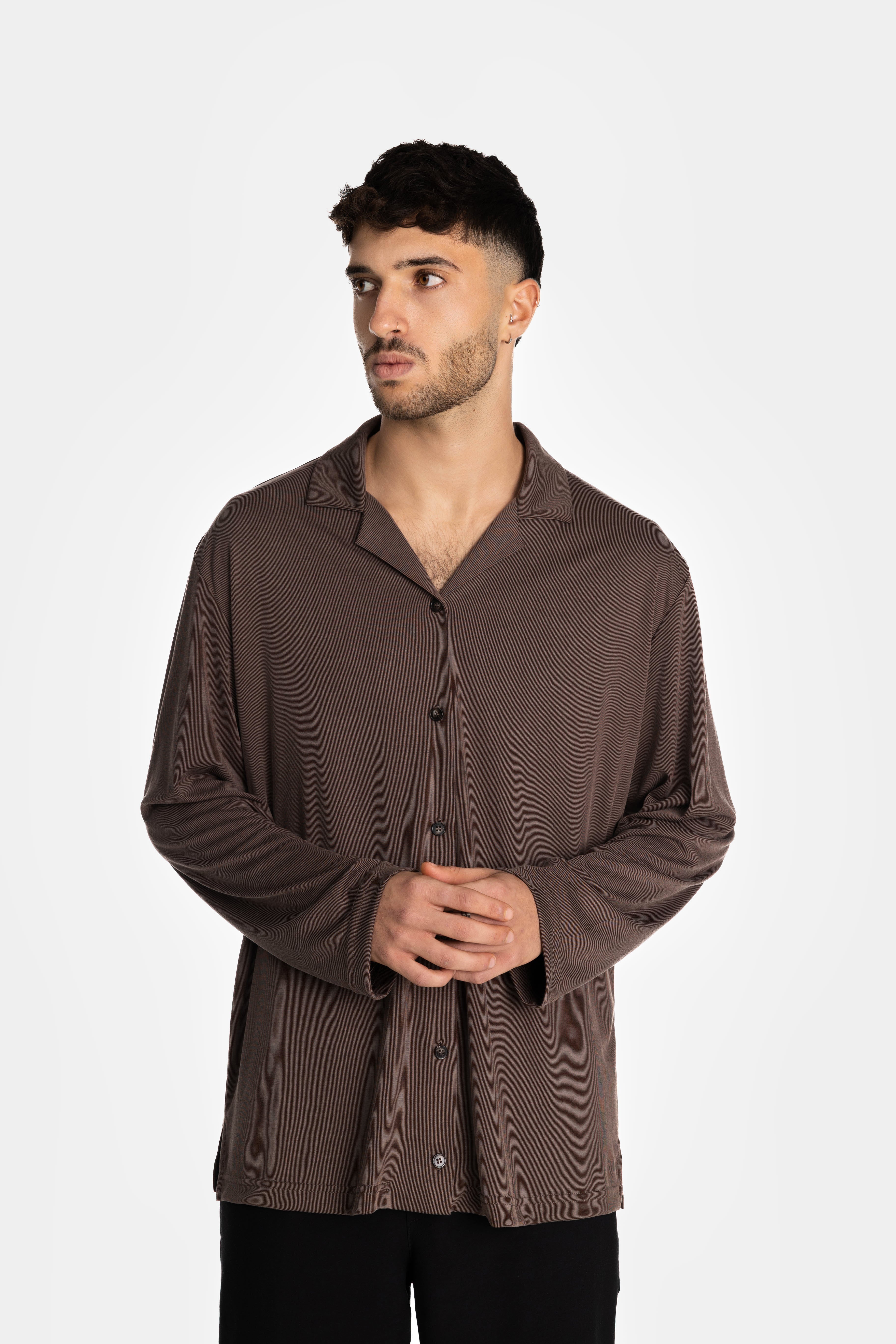 Brown Rib Loose Shirt