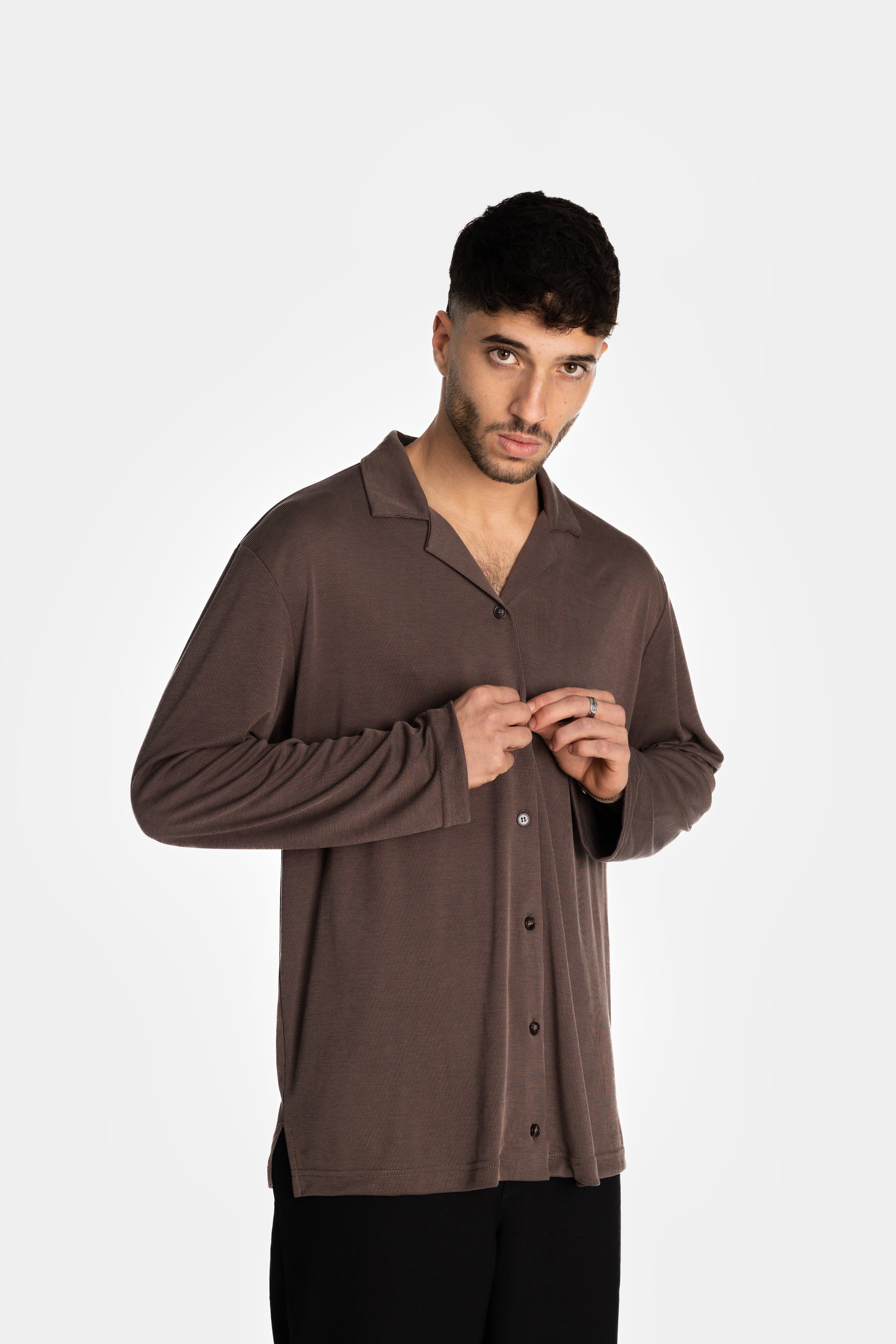 Brown Rib Loose Shirt