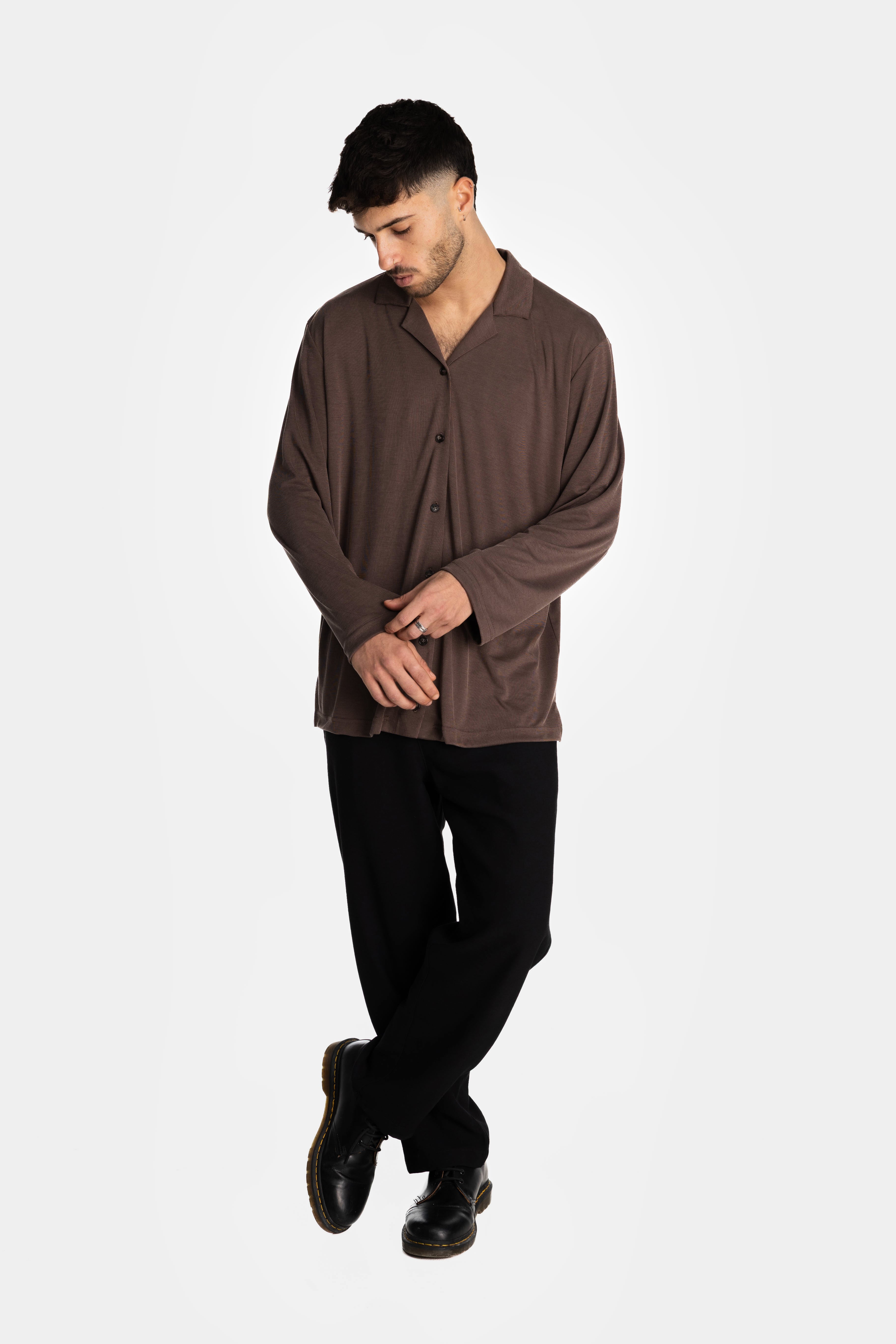 Brown Rib Loose Shirt