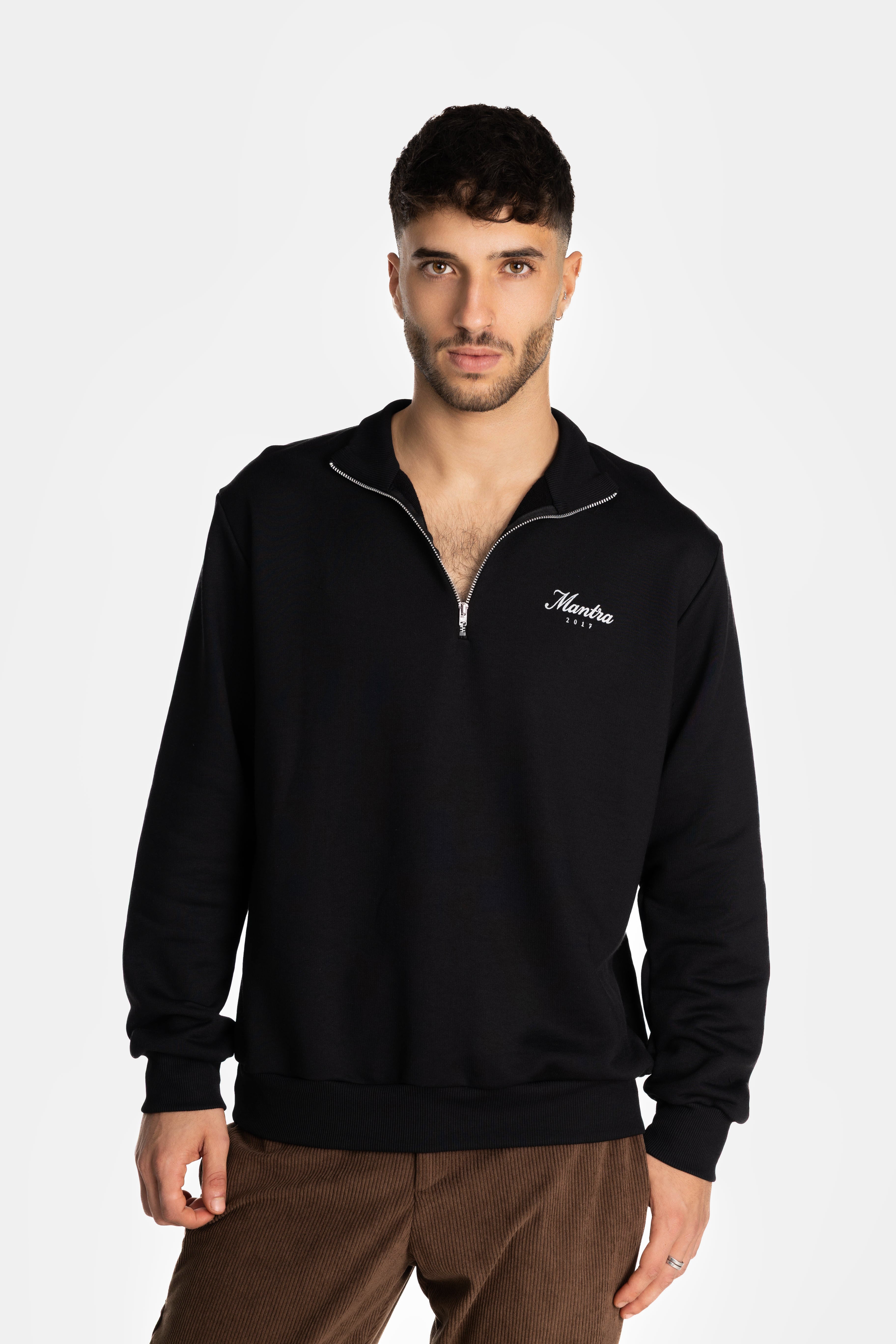 Black Fitted Half Zip Sweatshirt