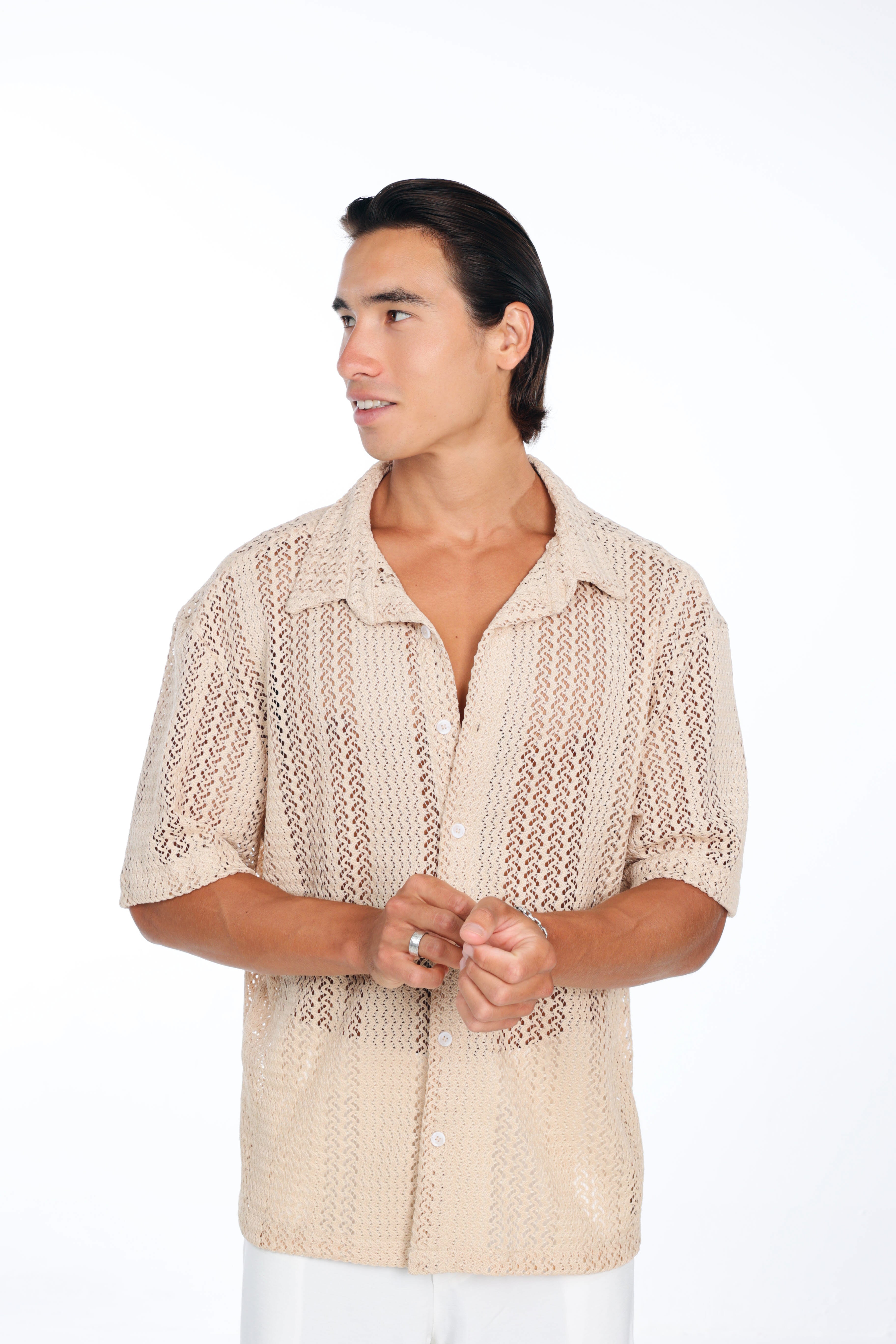 Cream Knit Oversized Shirt