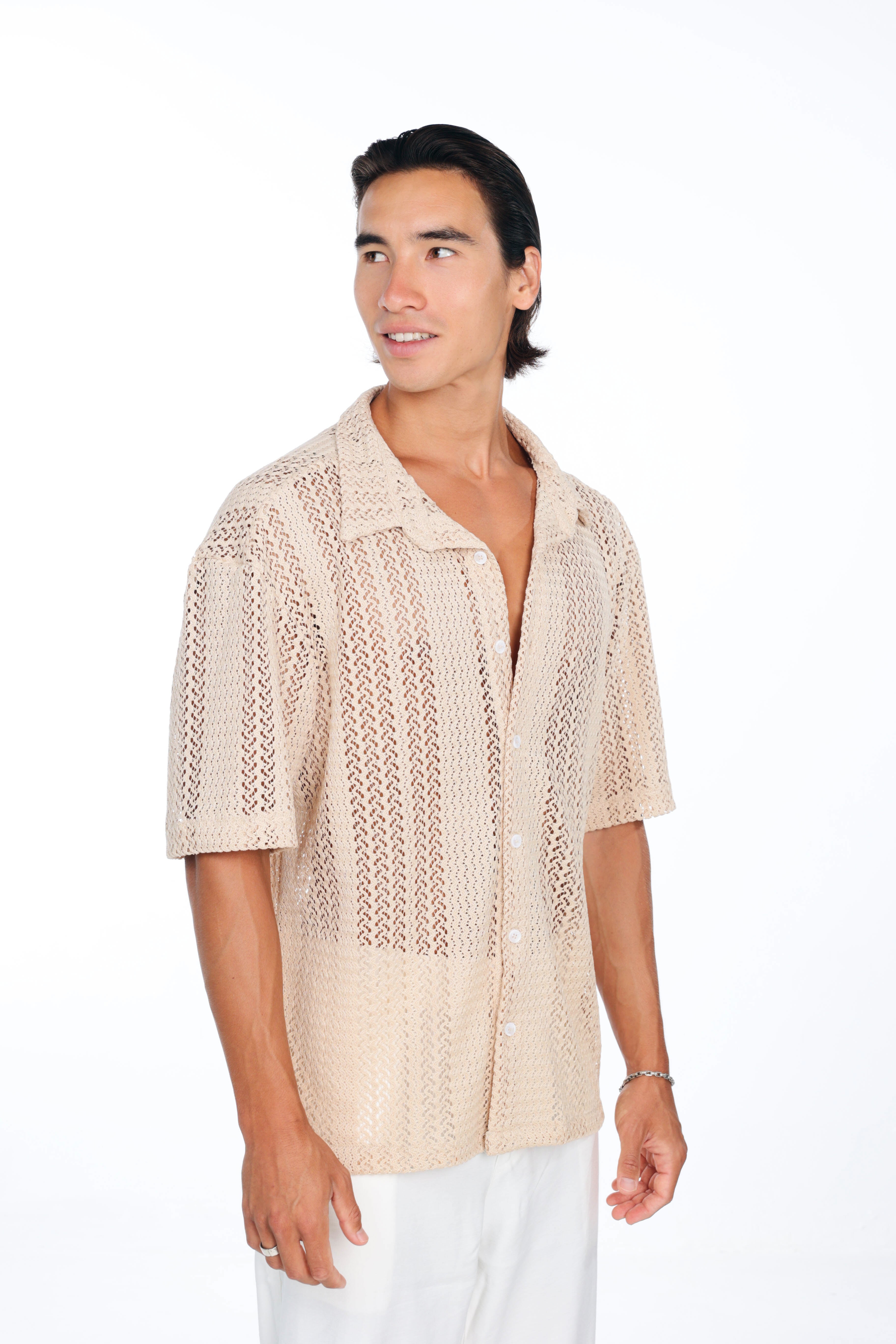 Cream Knit Oversized Shirt