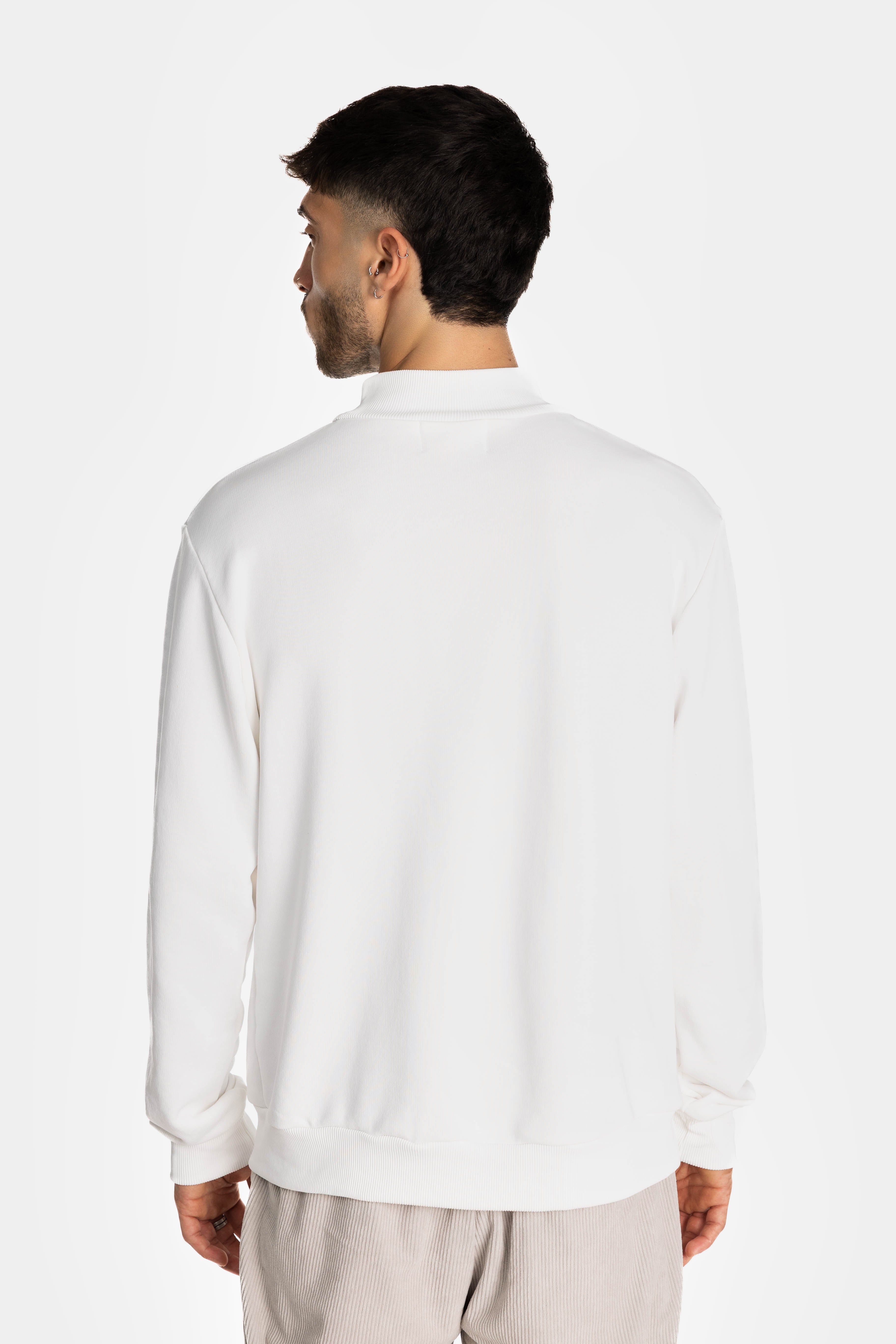White Fitted Half Zip Sweatshirt