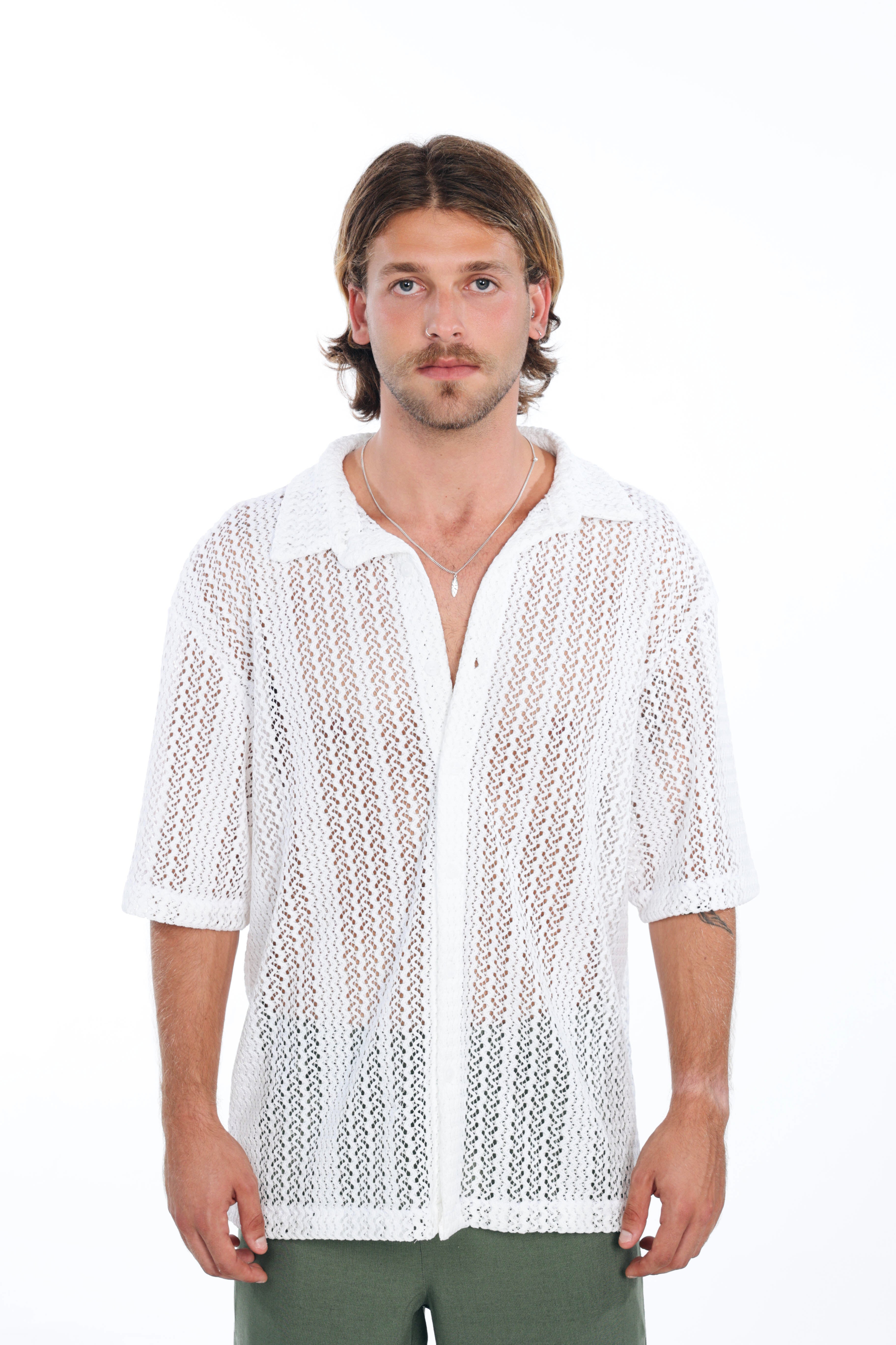White Knit Oversized Shirt