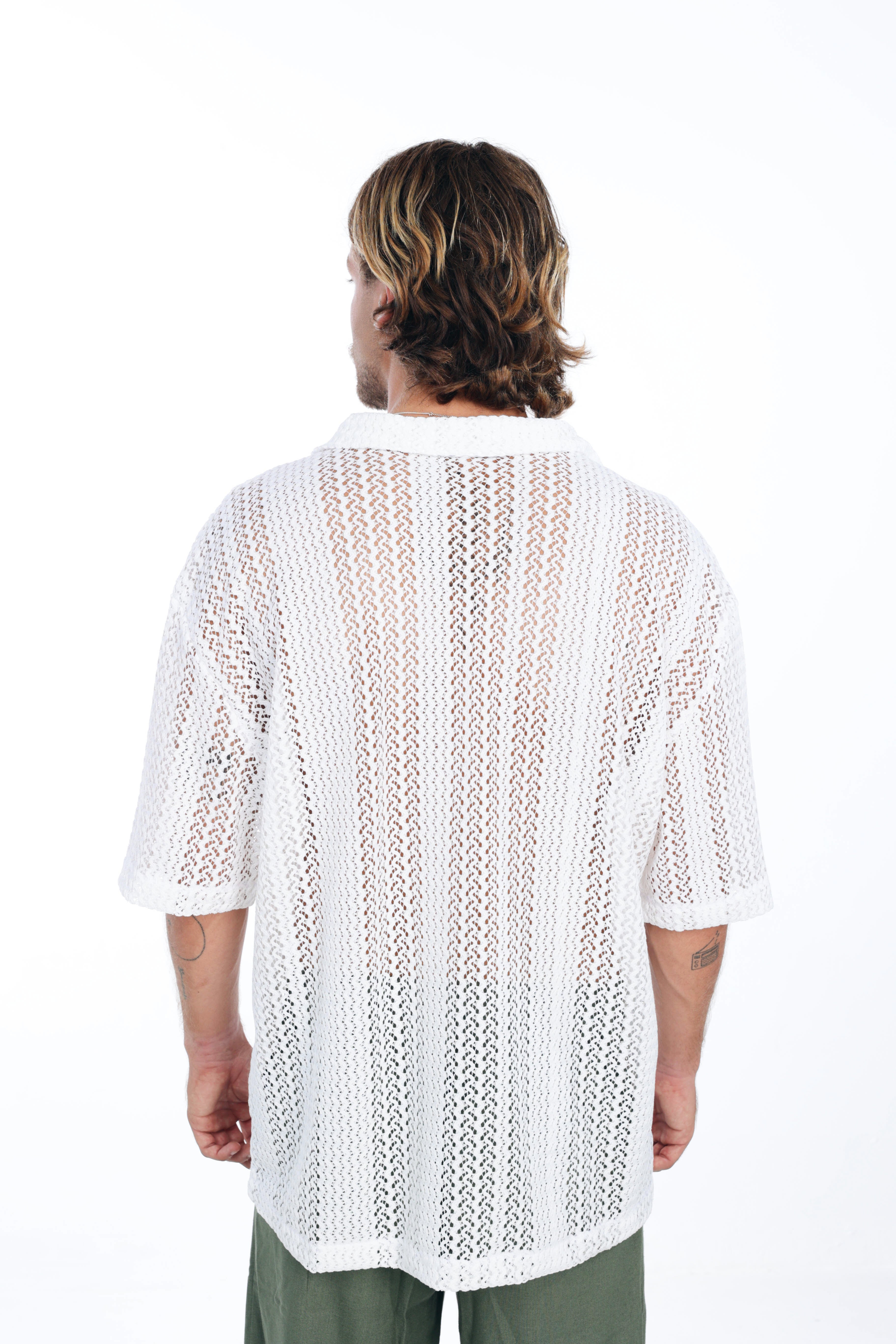 White Knit Oversized Shirt