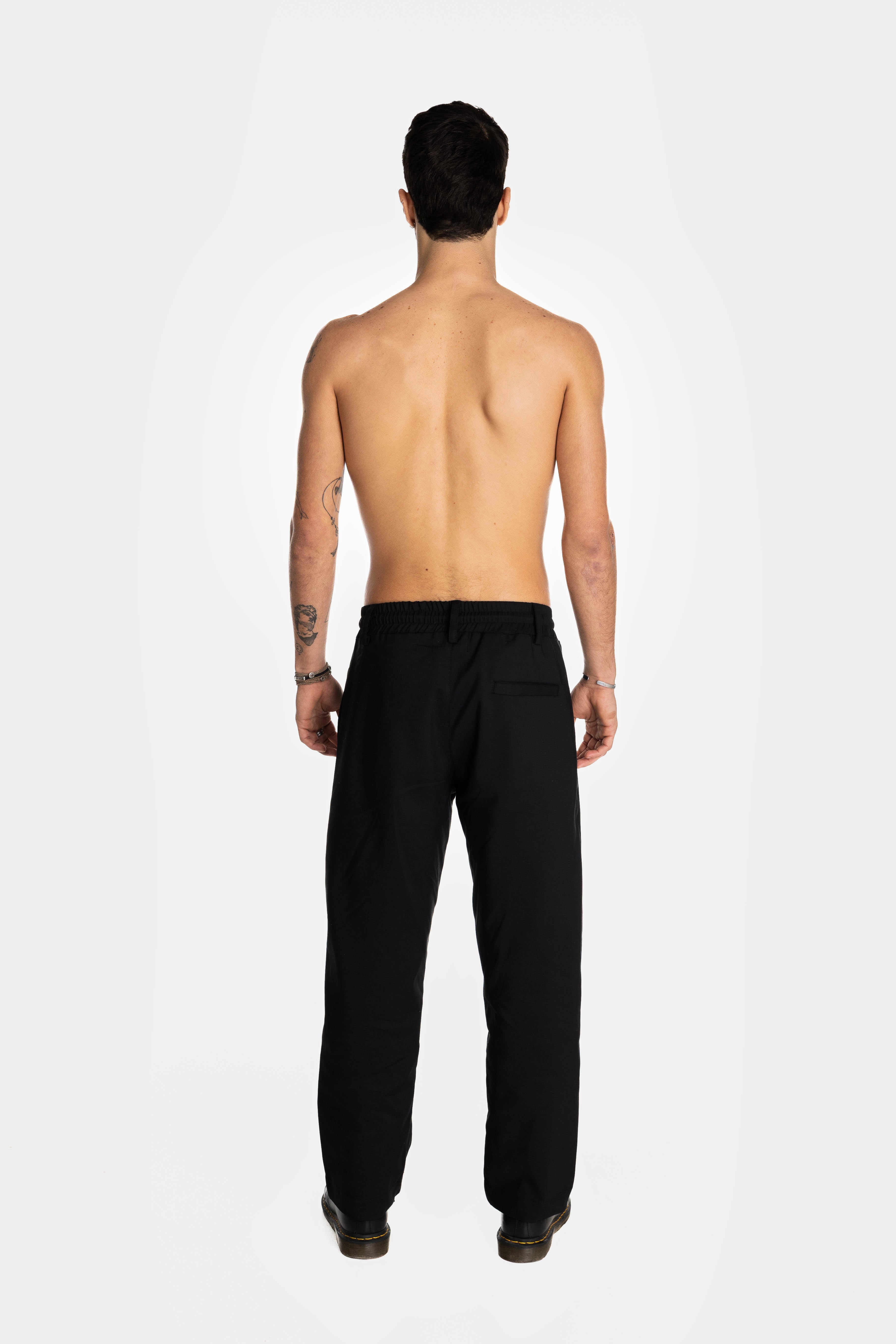 Black Straight Leg Light Pintuck Pants