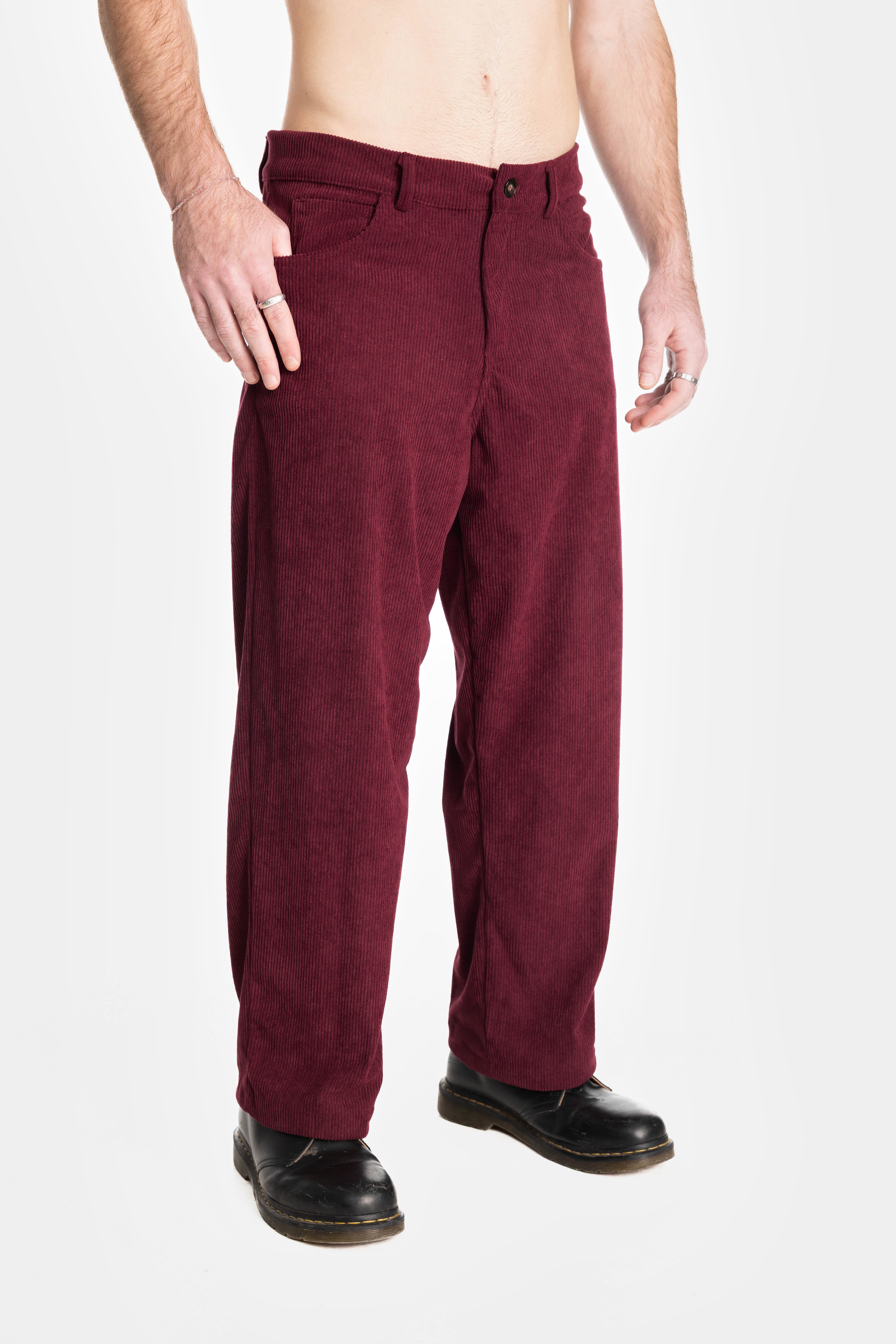 Burgundy Wide Leg Corduroy Pants