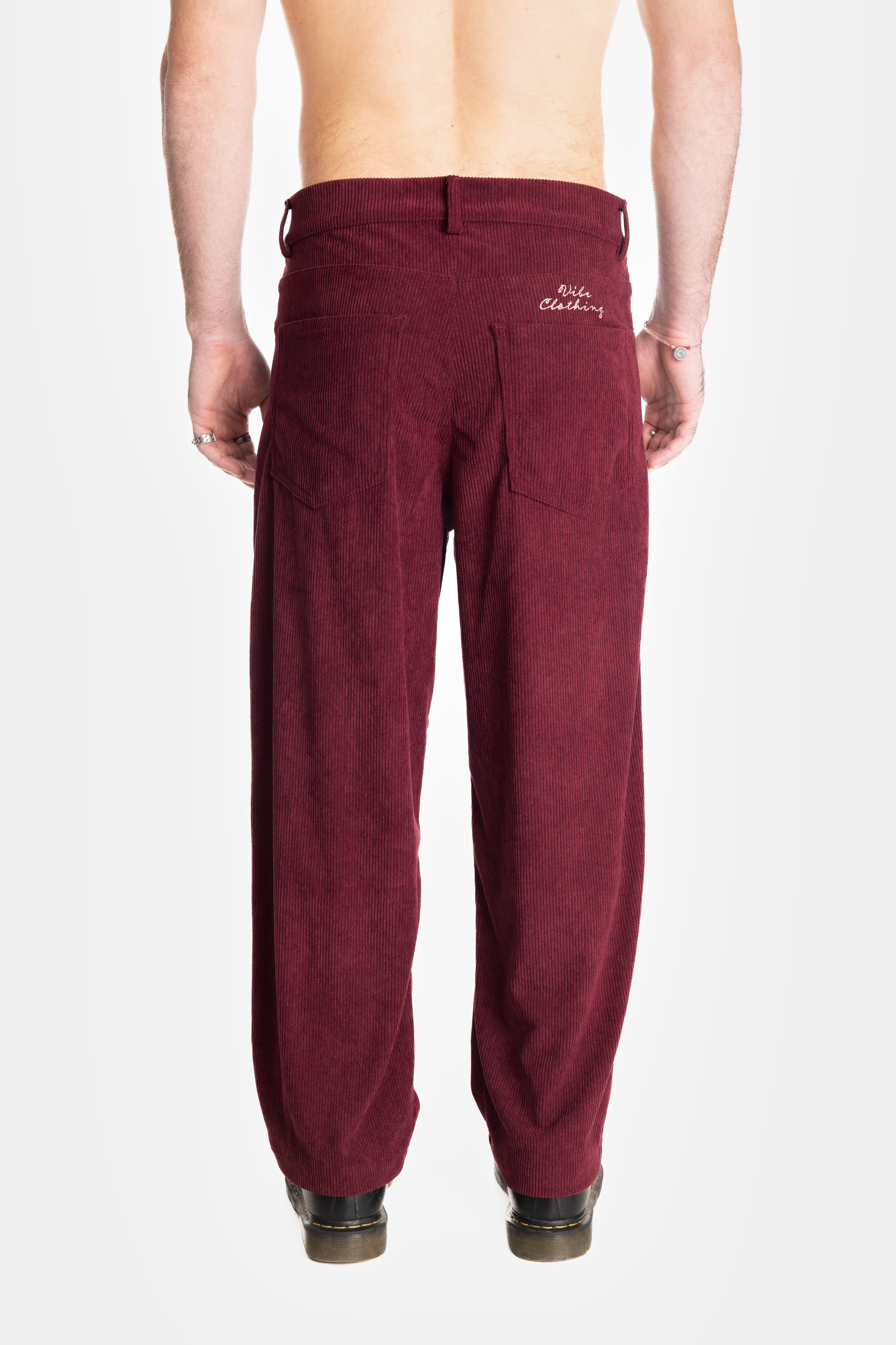 Burgundy Wide Leg Corduroy Pants
