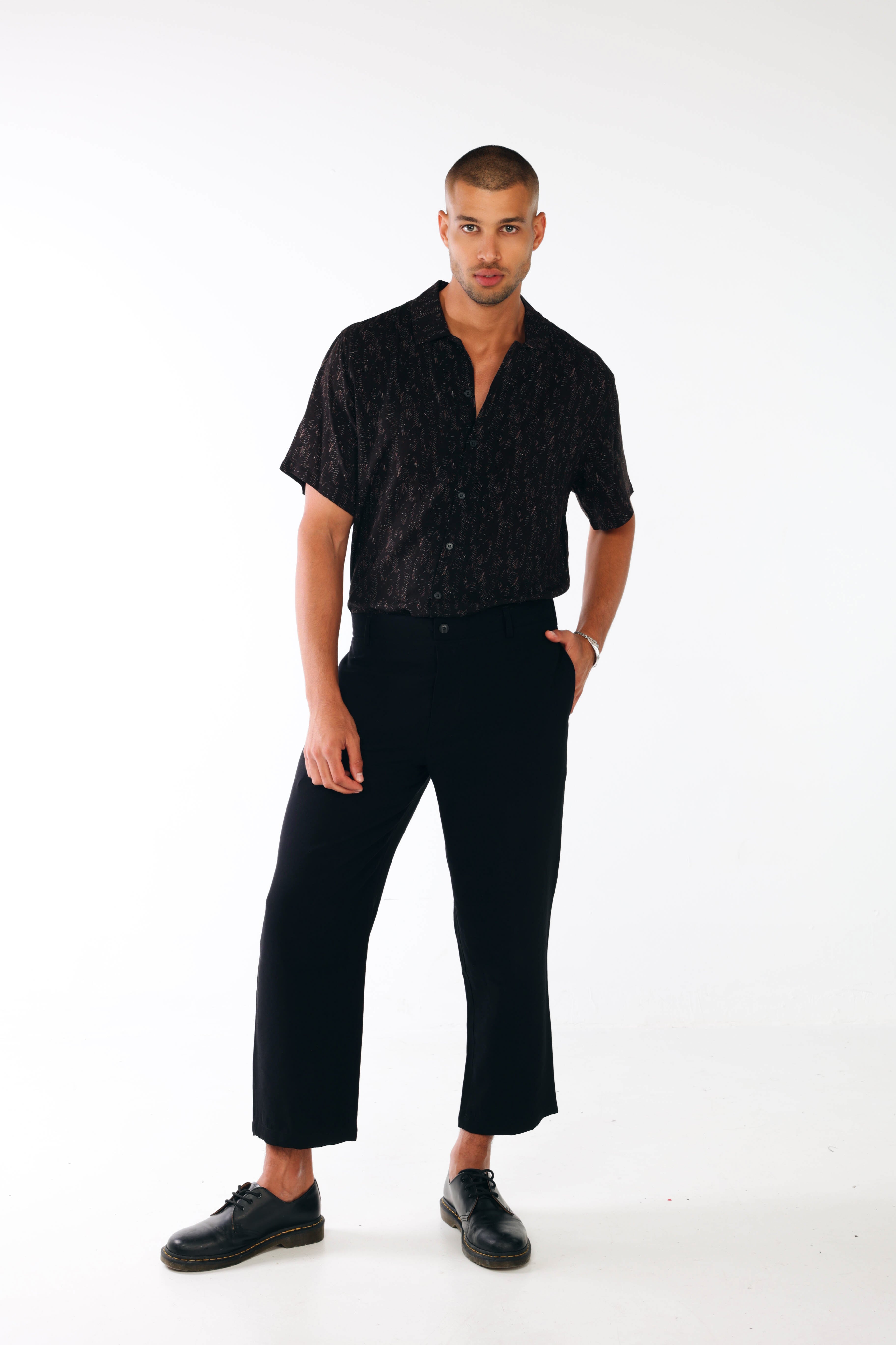 Black thin stripes printed shirt