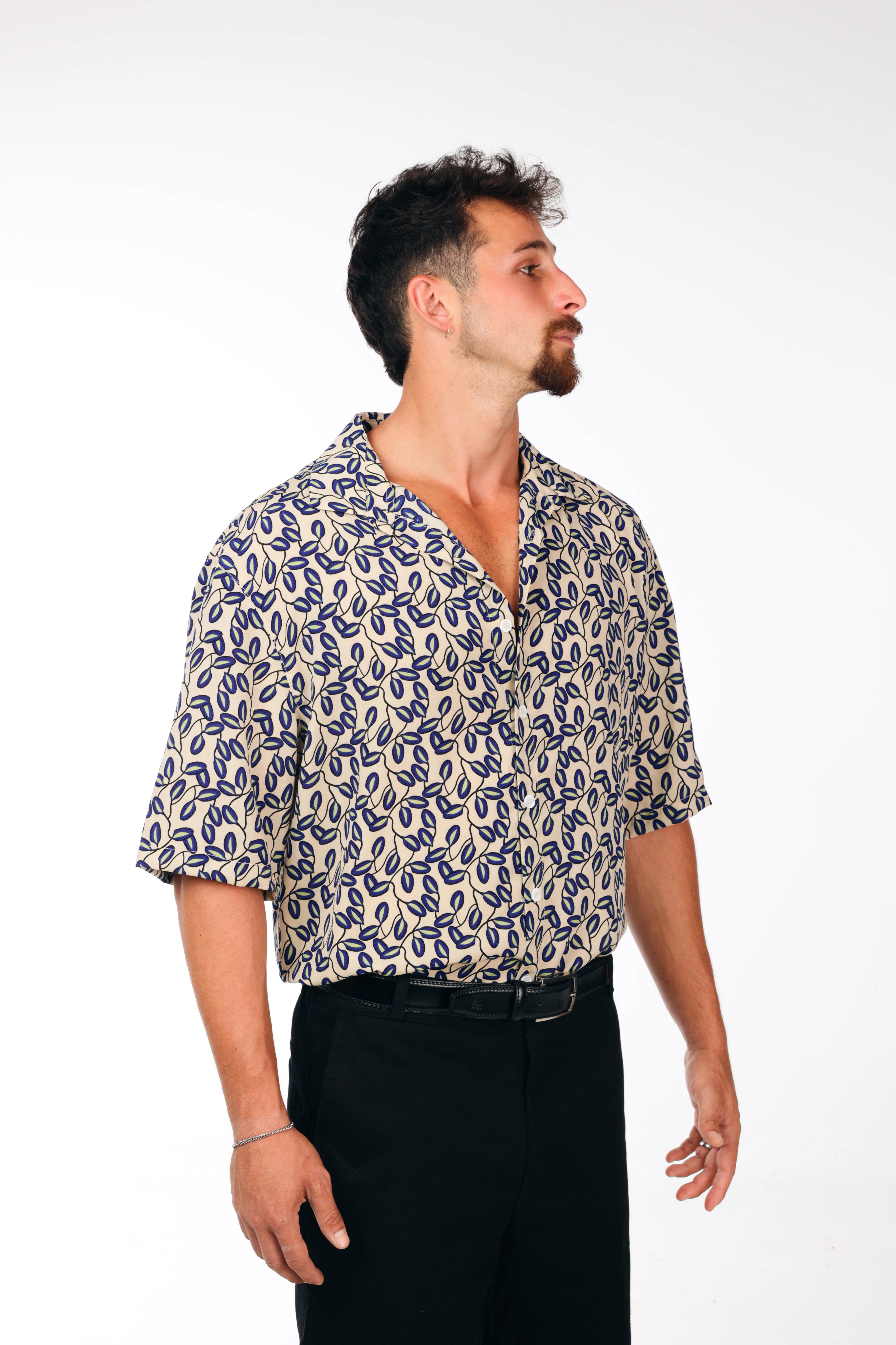 Teal Leaves Oversized Shirt Print