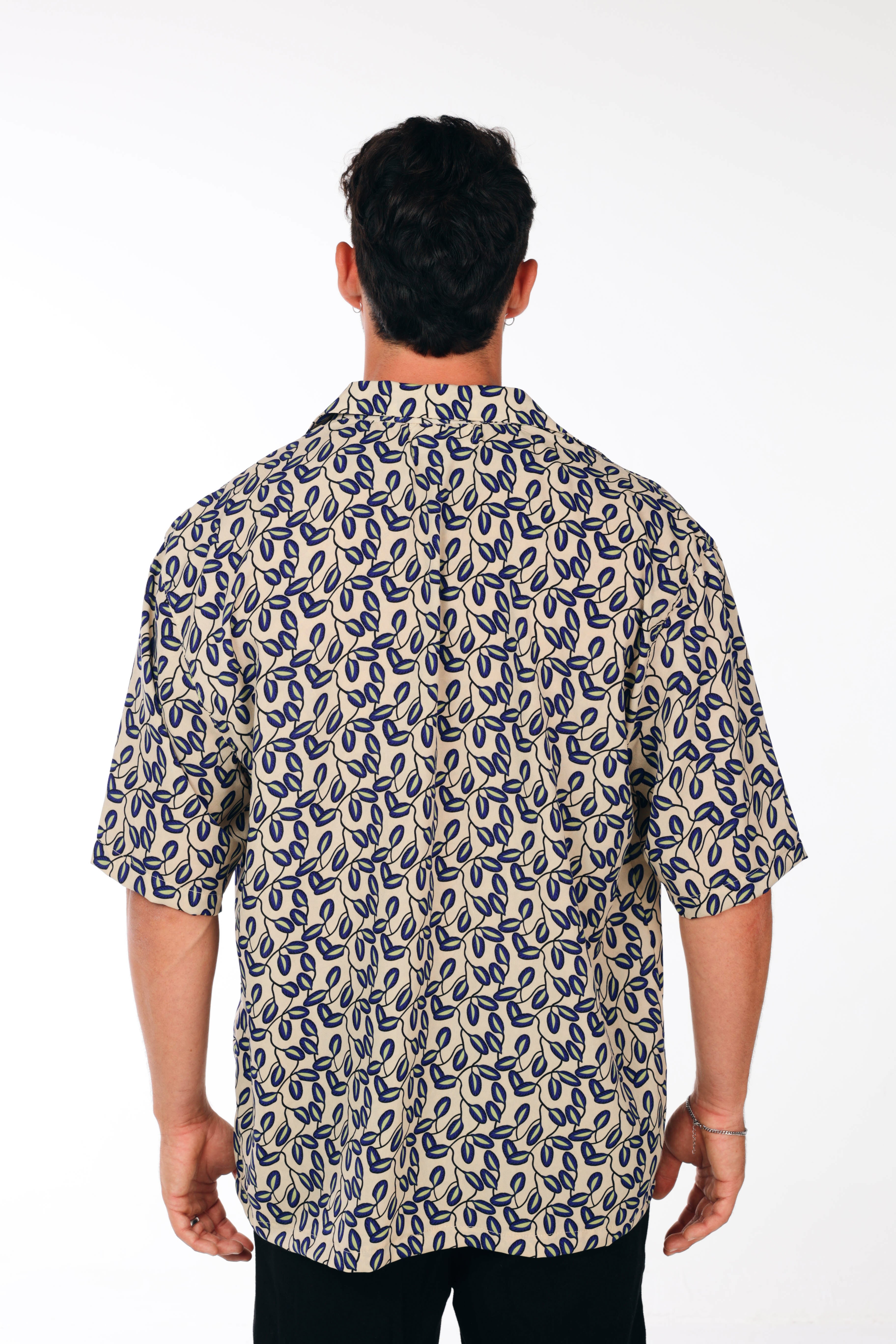 Teal Leaves Oversized Shirt Print