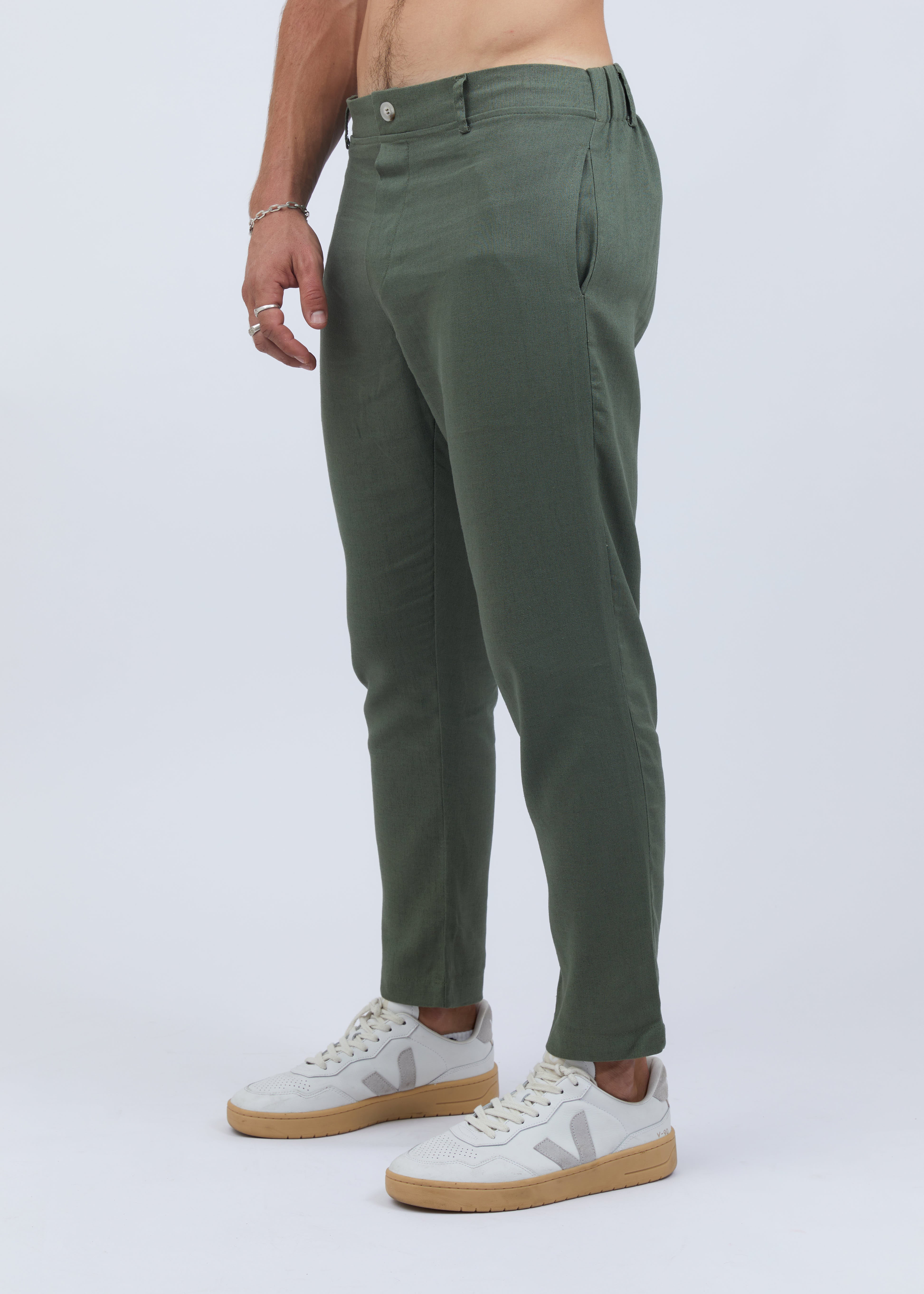Dark Olive Slim Fit Linen