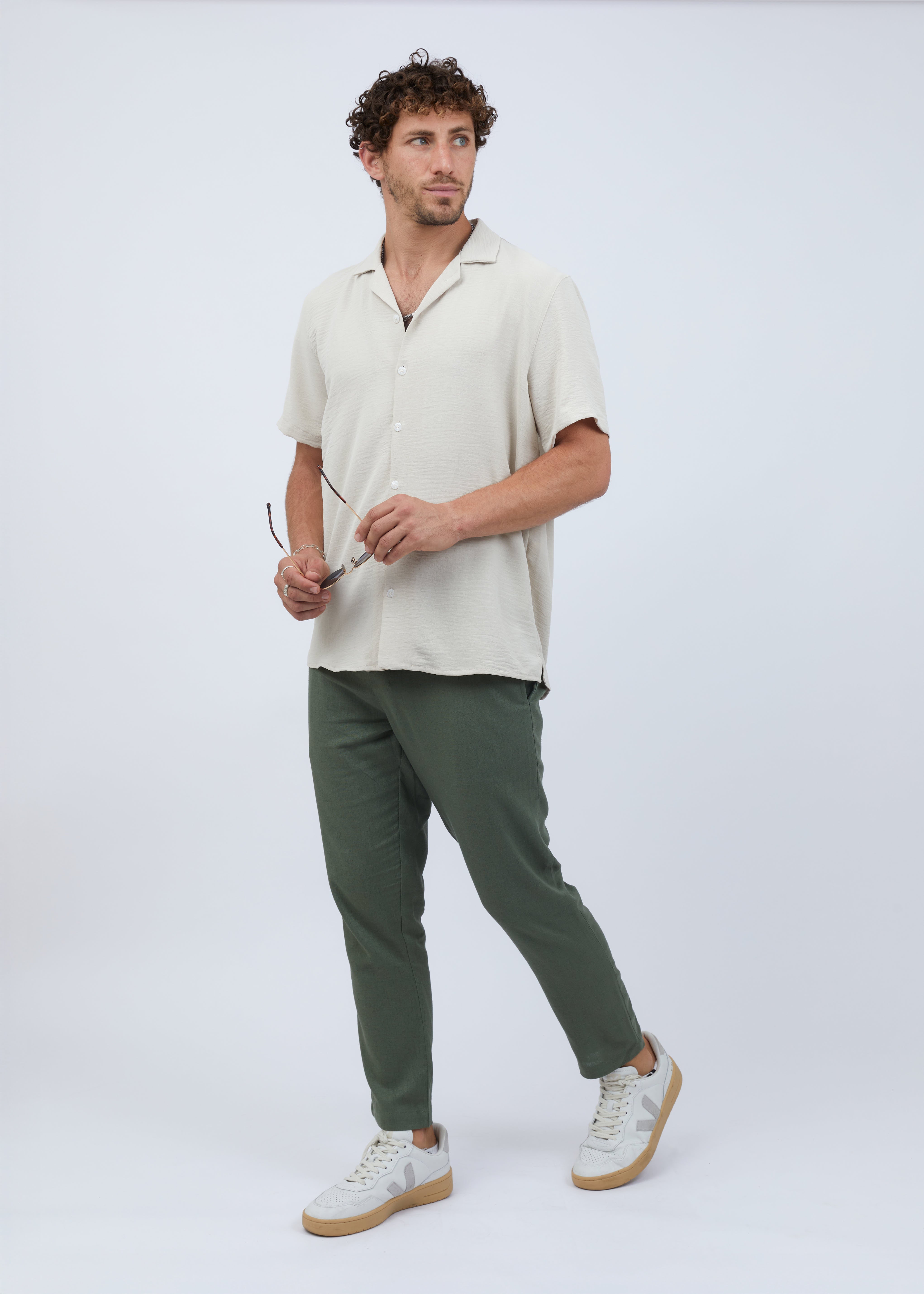 Dark Olive slim fit linen
