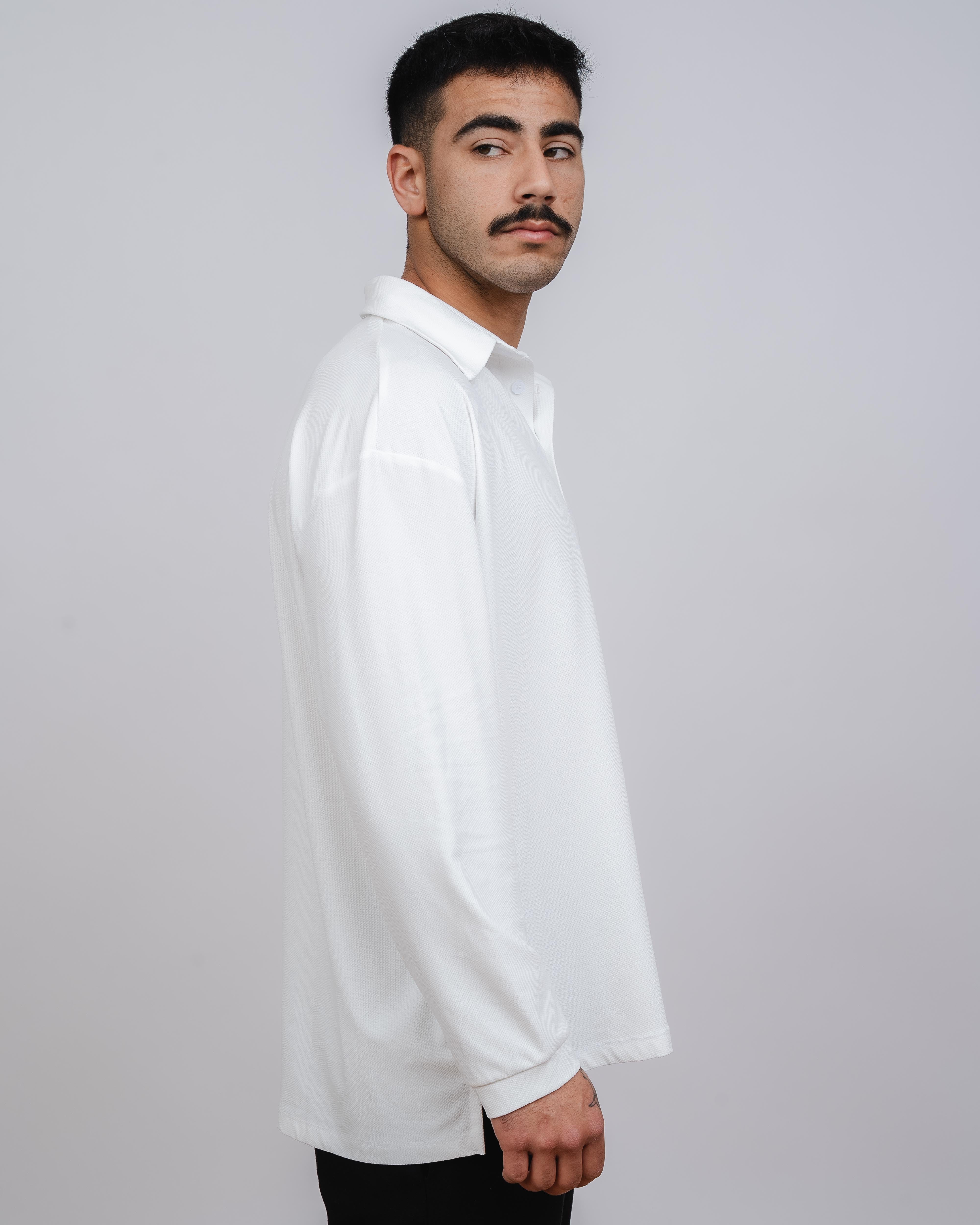 Long off - white waffle polo