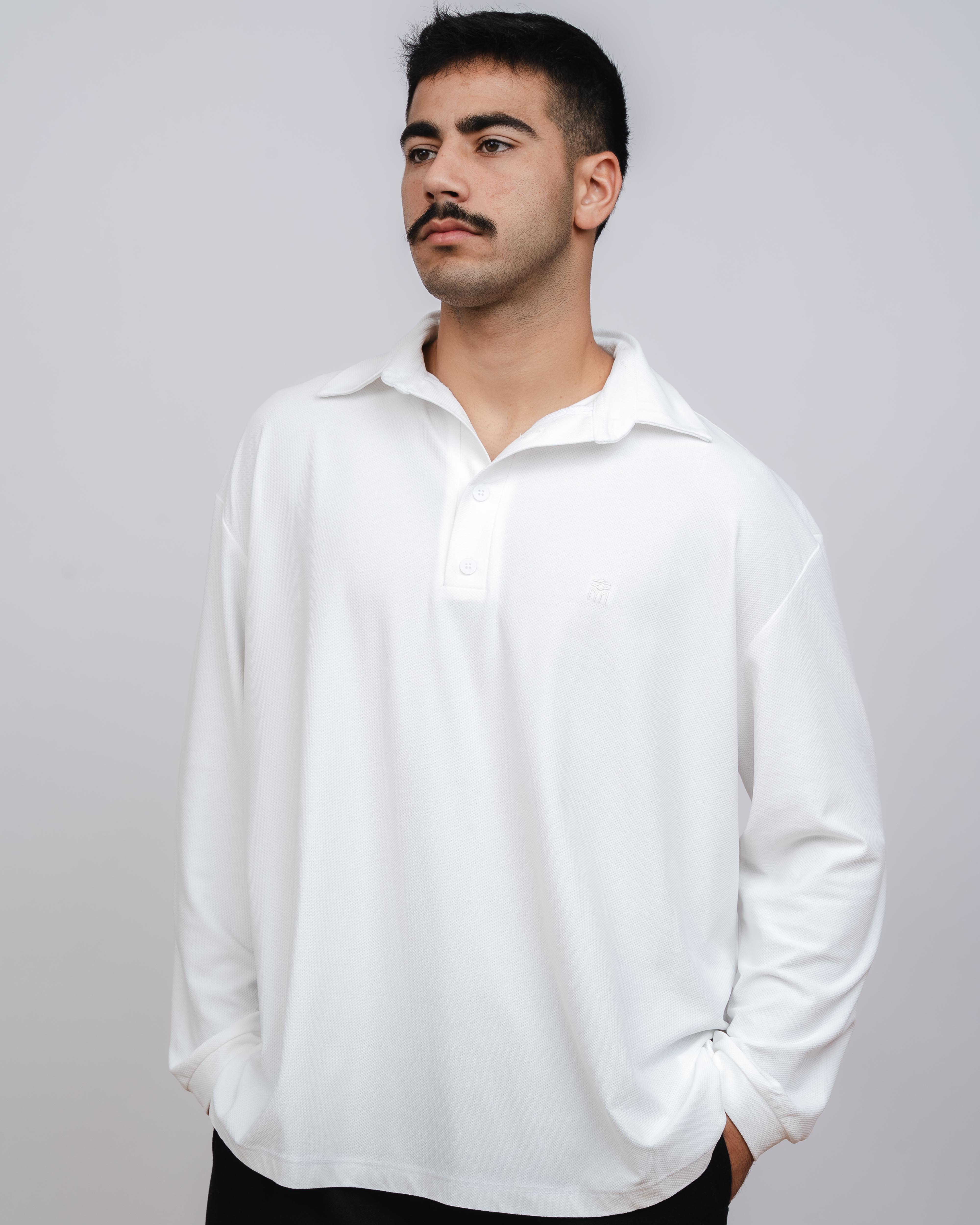 Long off - white waffle polo