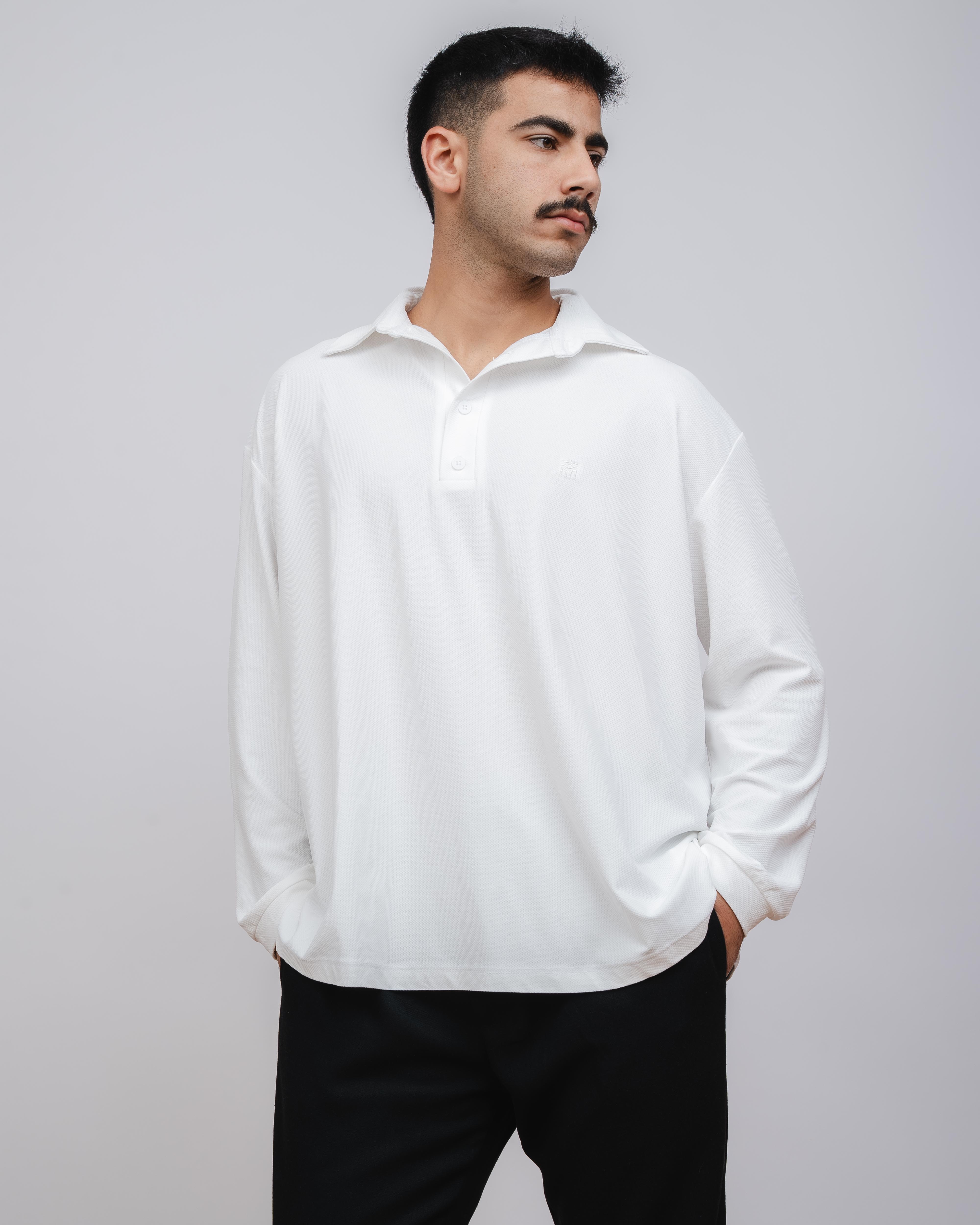 Long off - white waffle polo