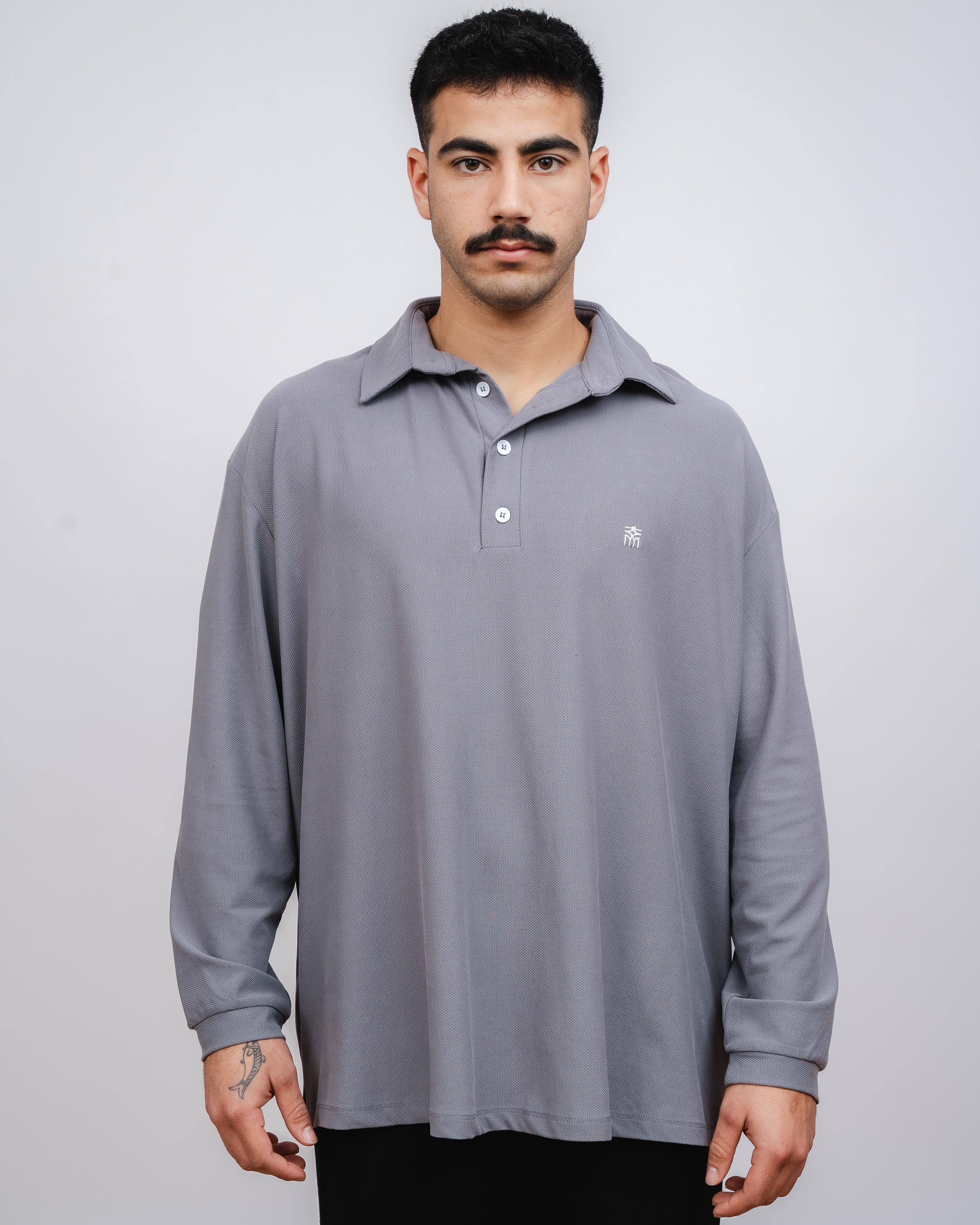 Long grey waffle polo