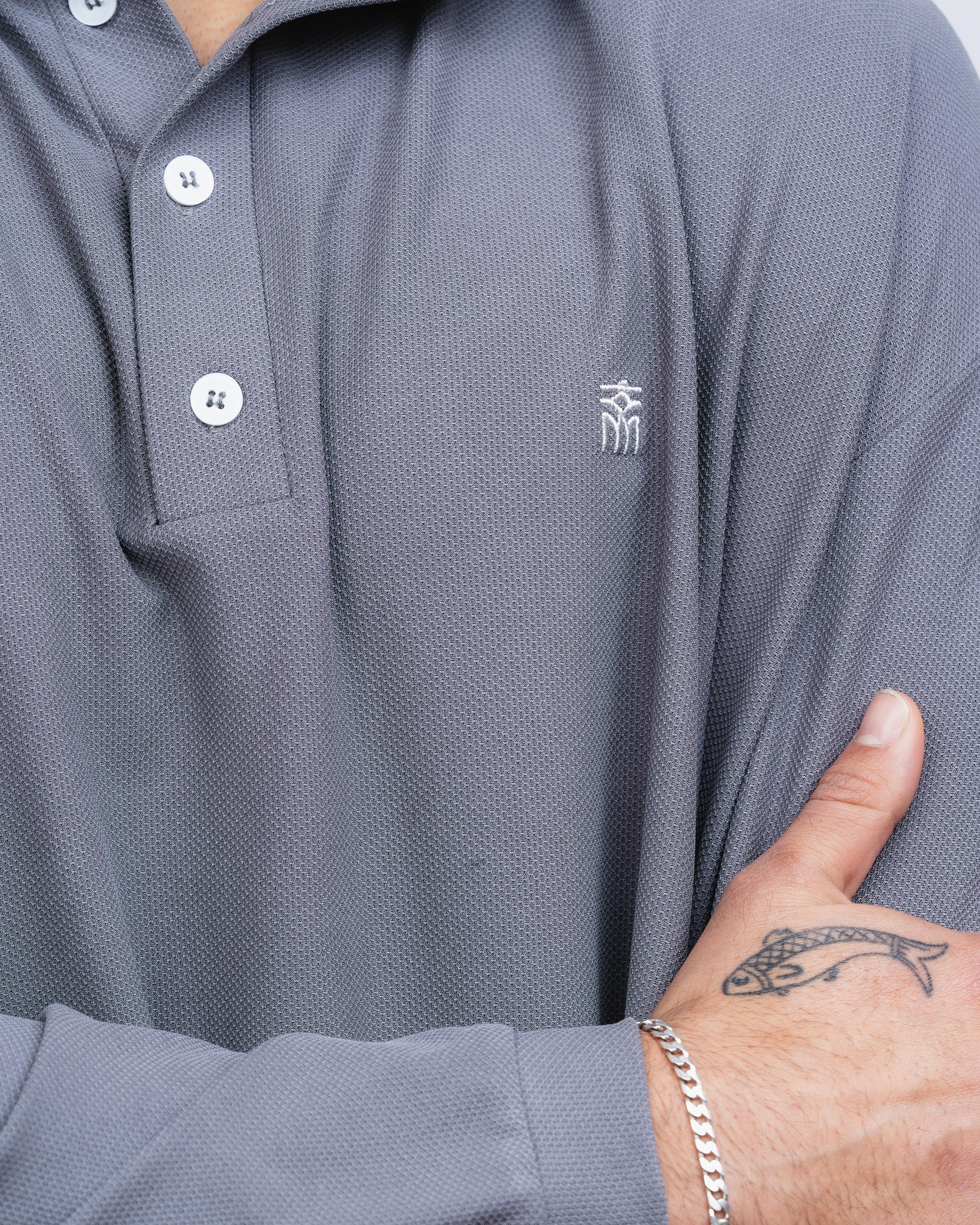 Long grey waffle polo