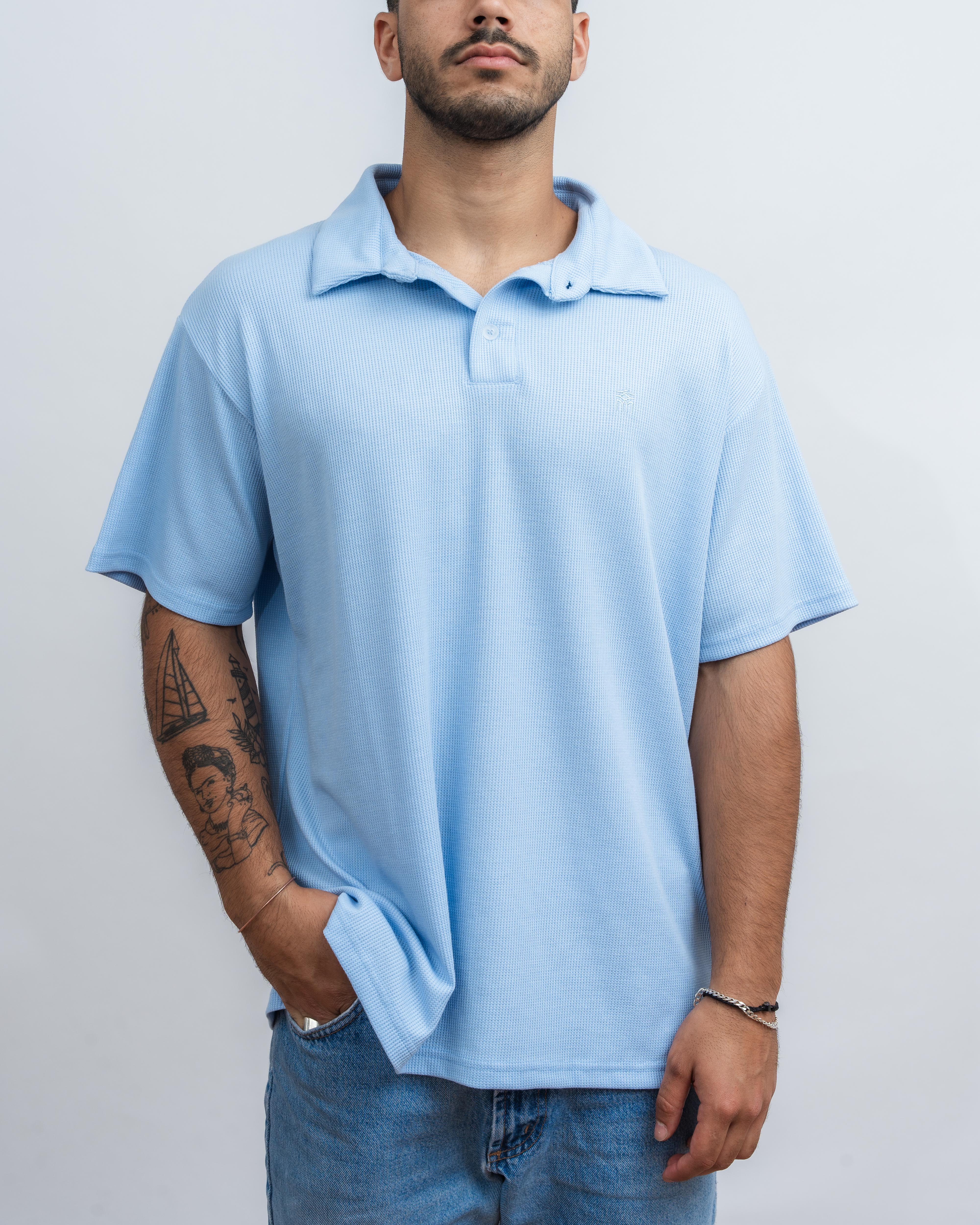 Light Blue Waffle Polo
