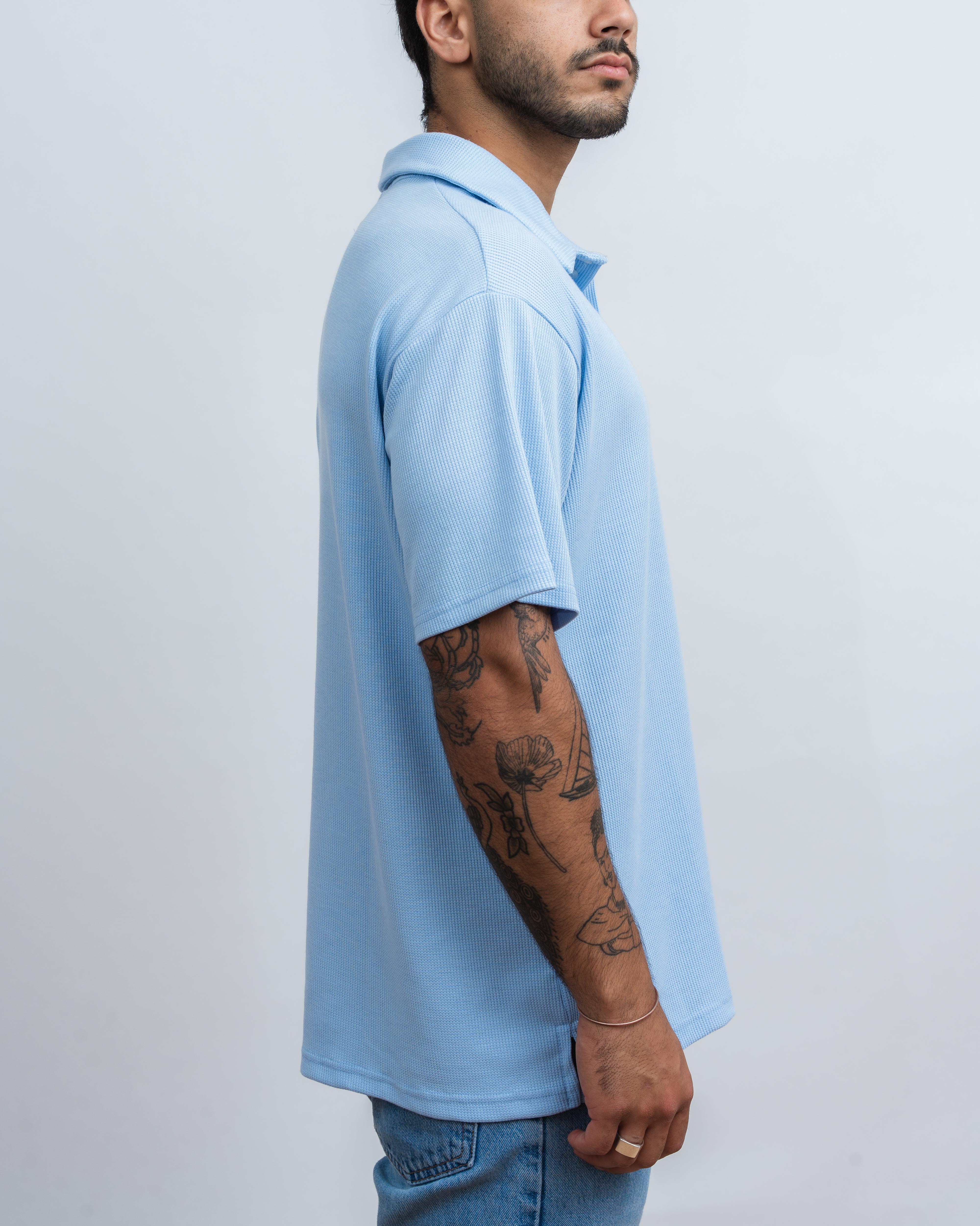 Light Blue Waffle Polo