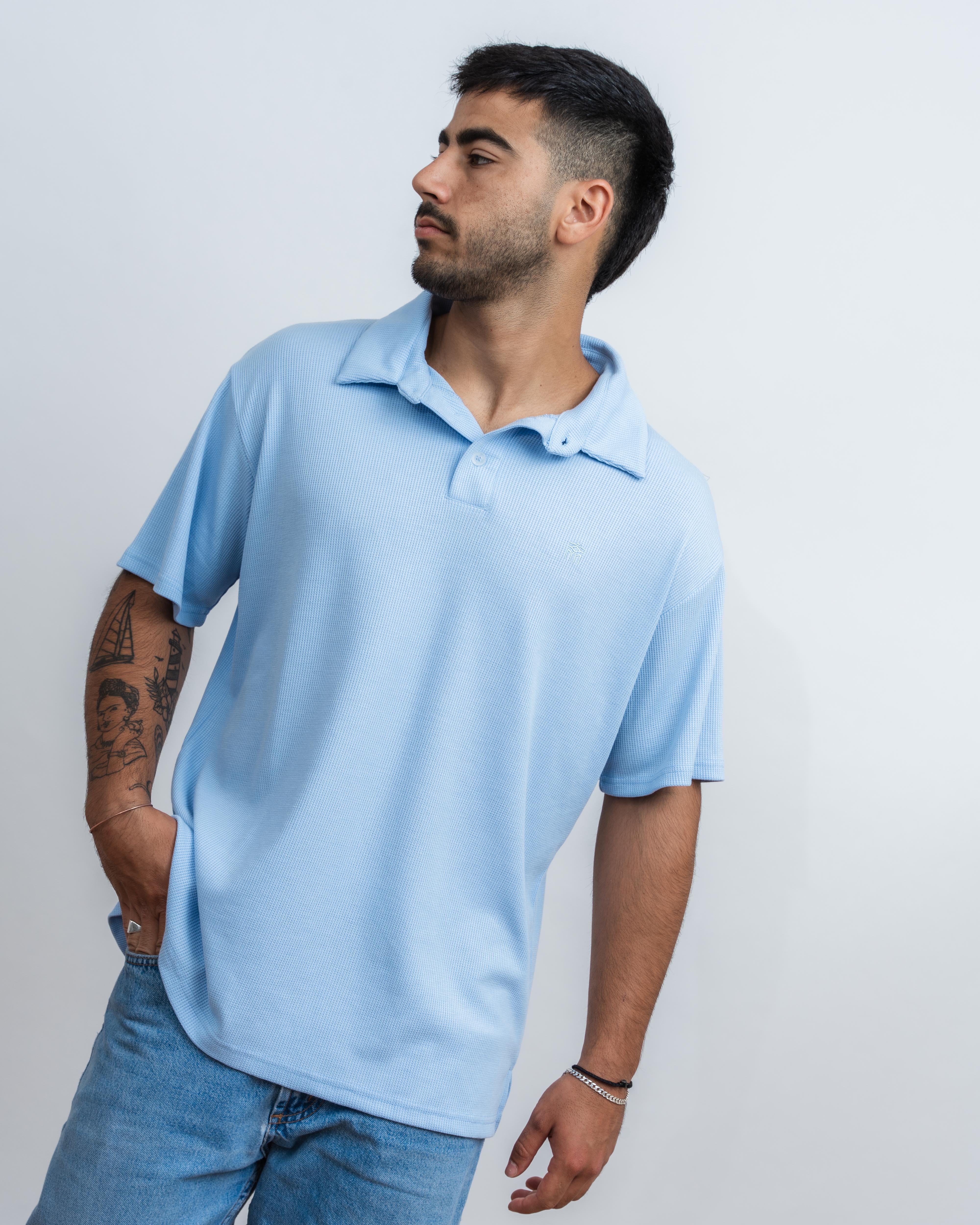 Light Blue Waffle Polo