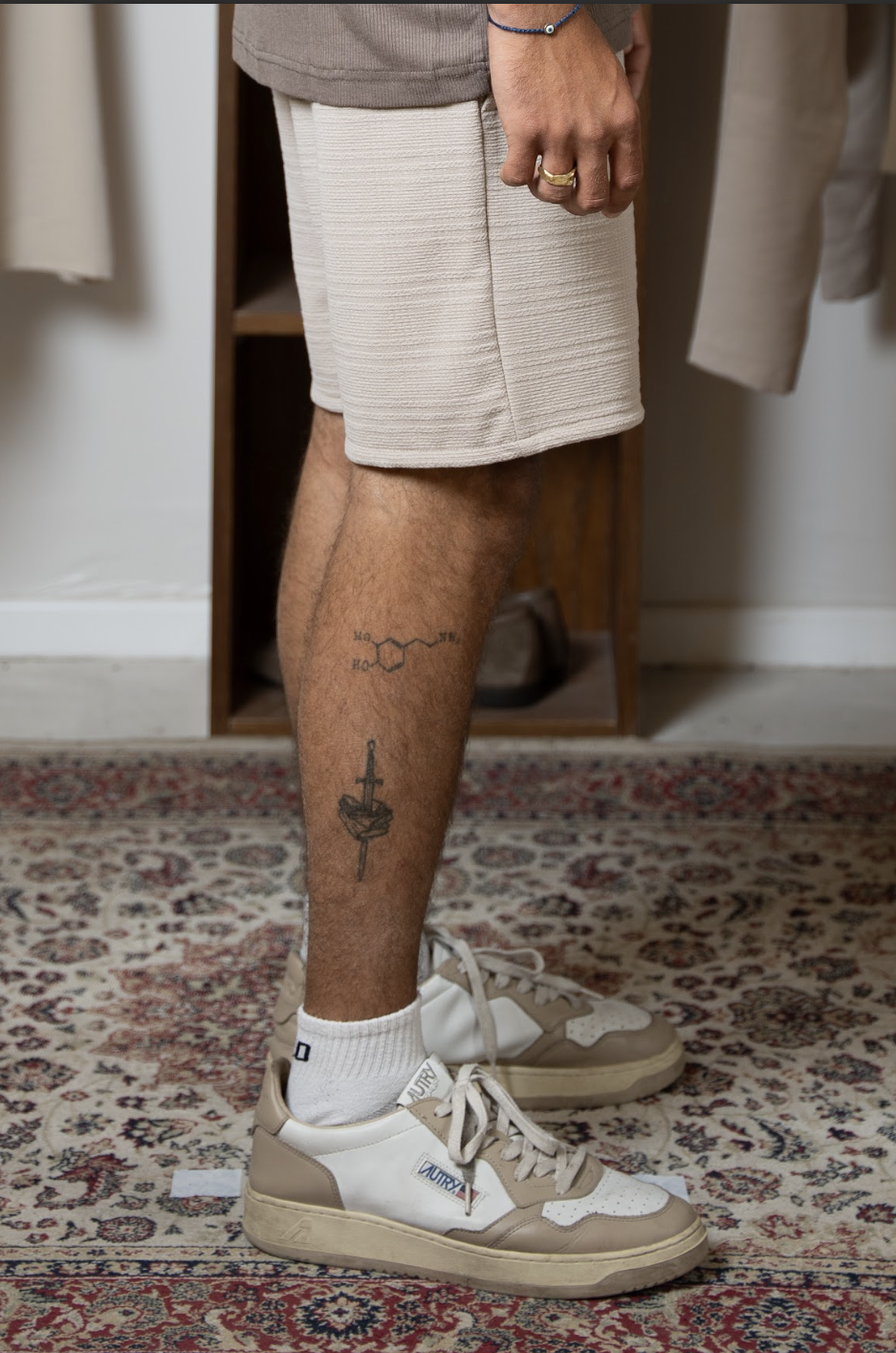 Beige Textured Shorts