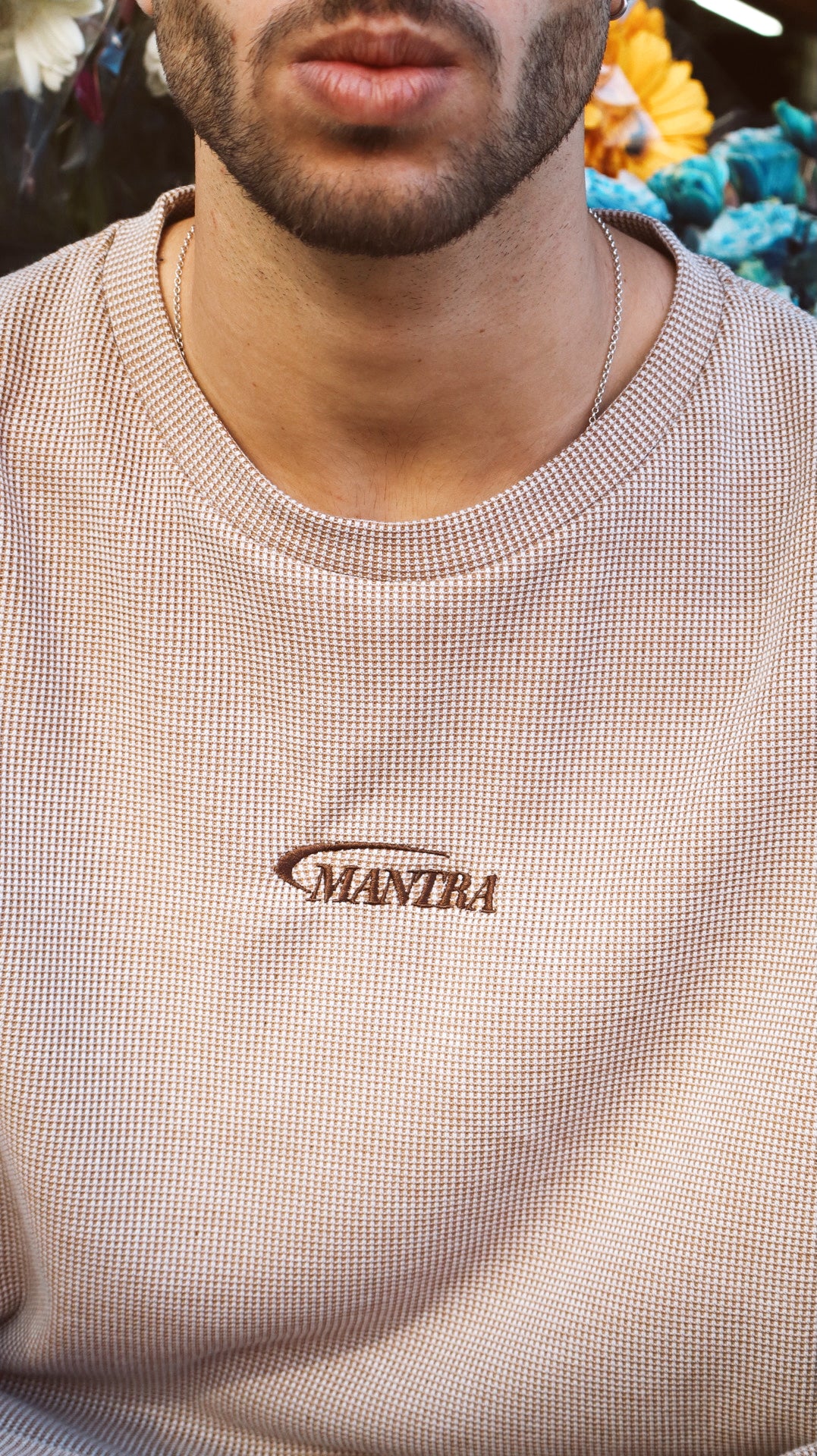 Beige Waffle Oversized Long Sleeve T