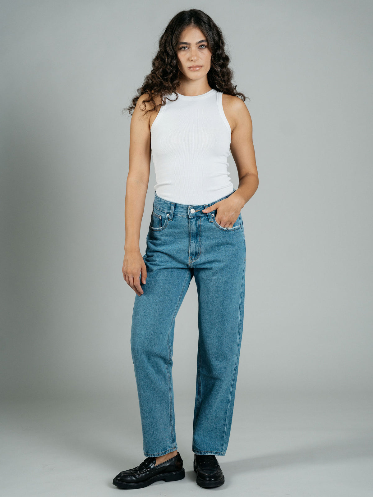 Light Blue Wash Straight Leg Jeans