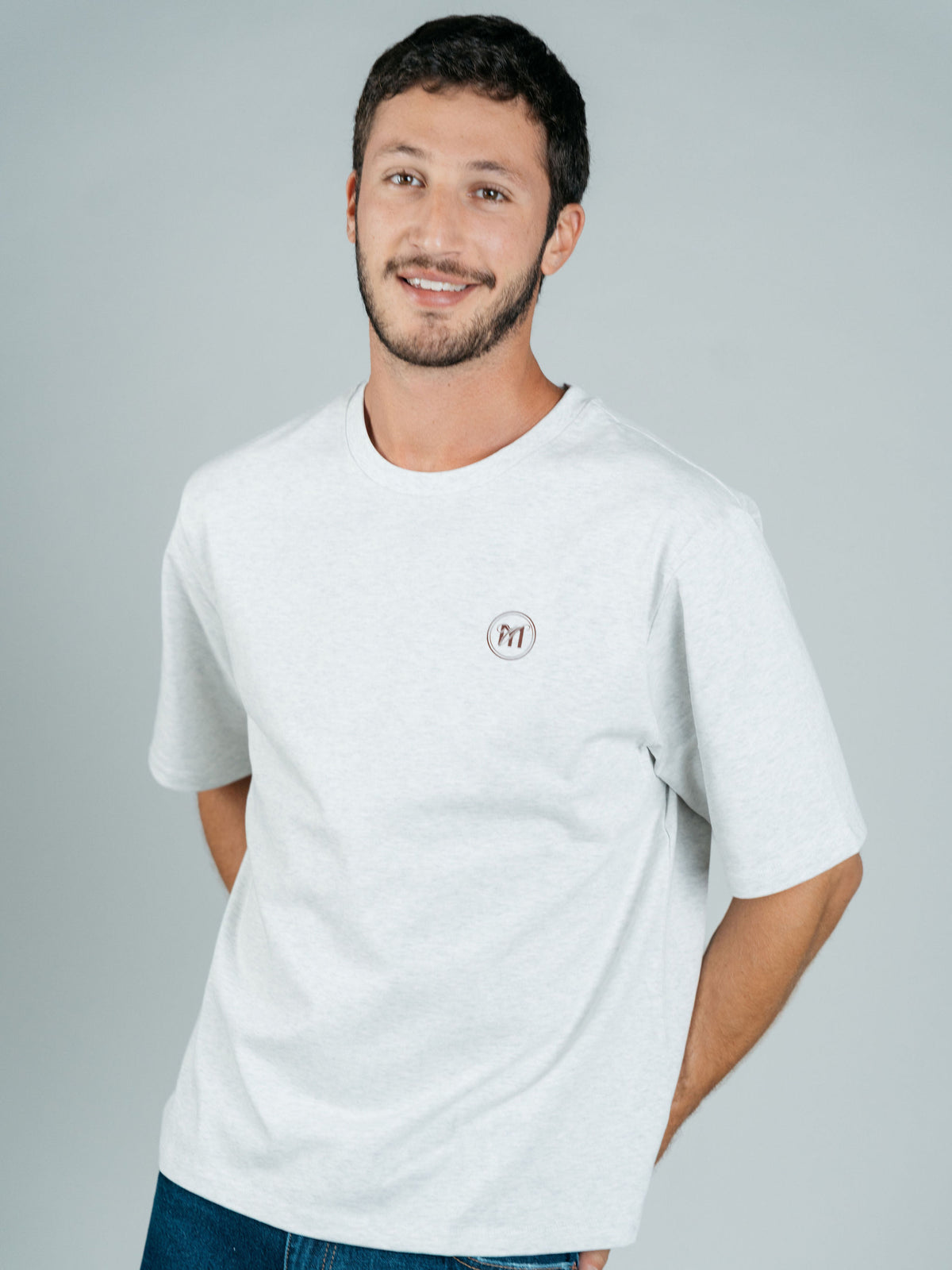 Grey Melange Oversized Printed T-Shirt