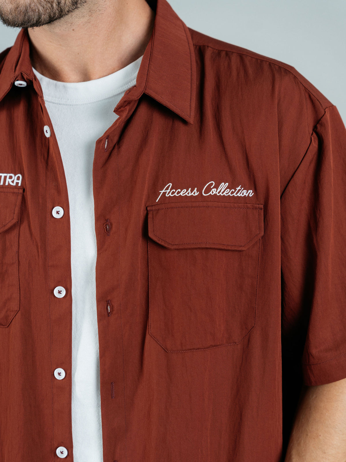 Burgundy Boxy Embroidered Buttoned Shirt