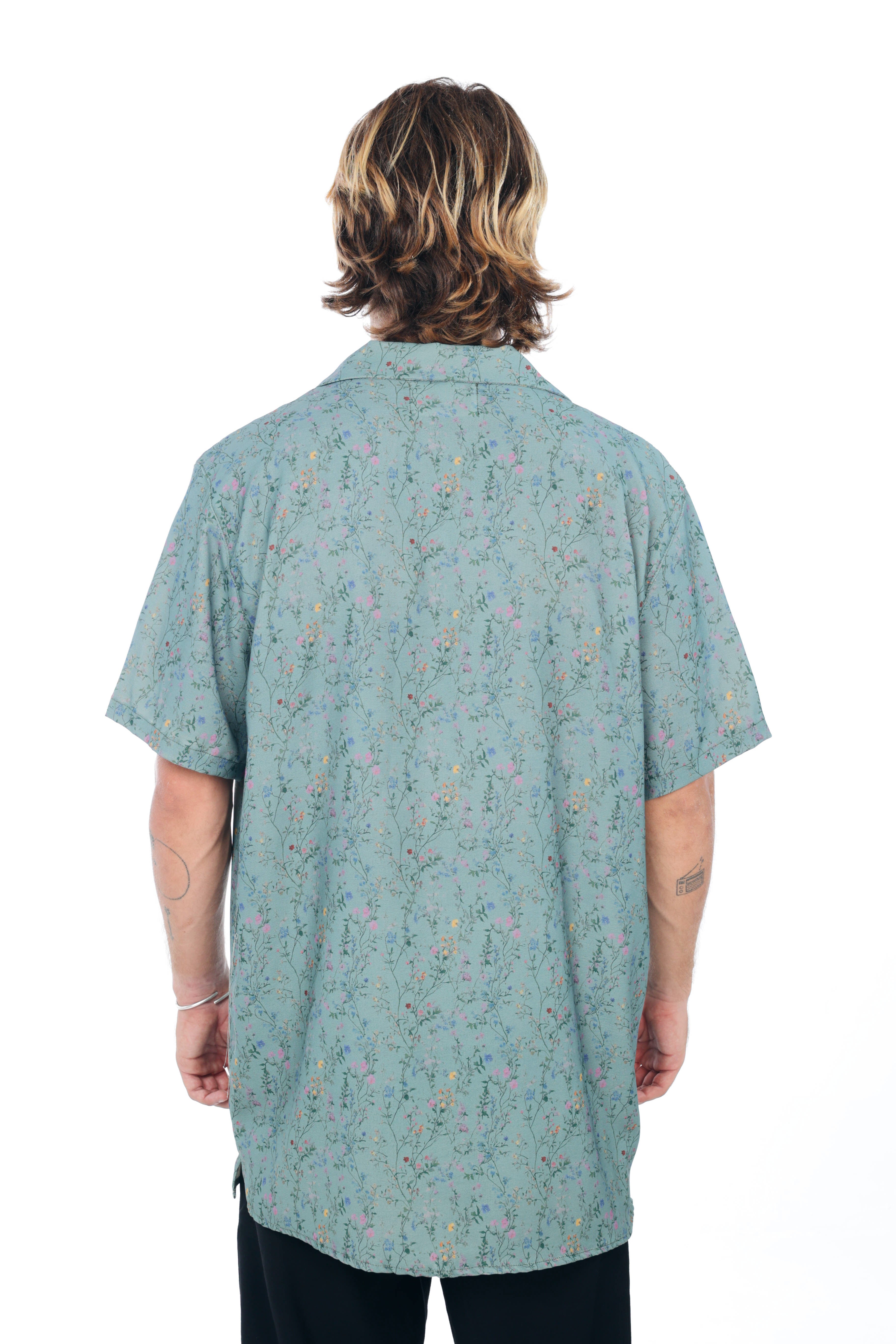 Turquoise Flowers Printed Shirt