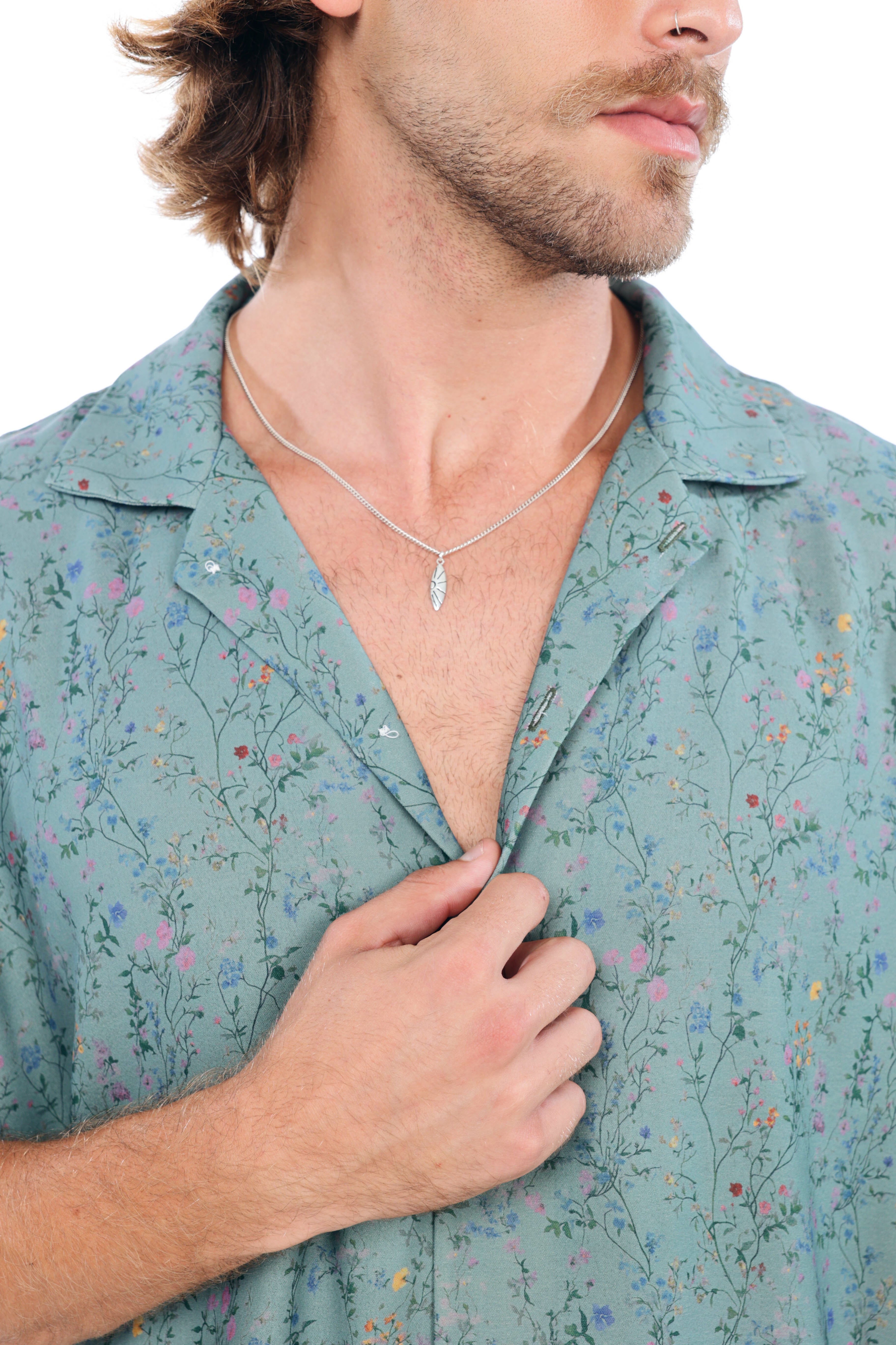 Turquoise Flowers Printed Shirt