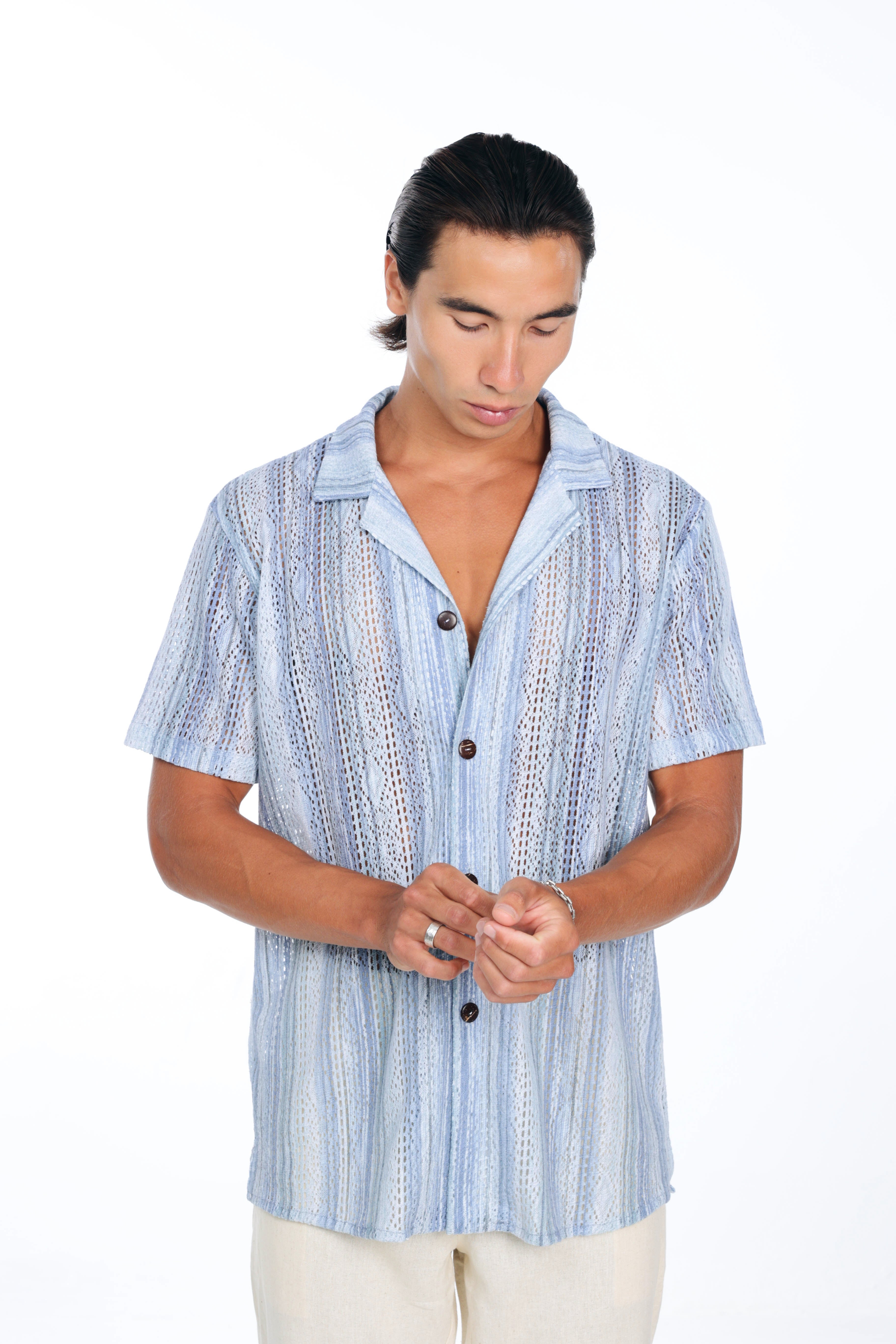 Multi Color Blue Knit Oversized Shirt