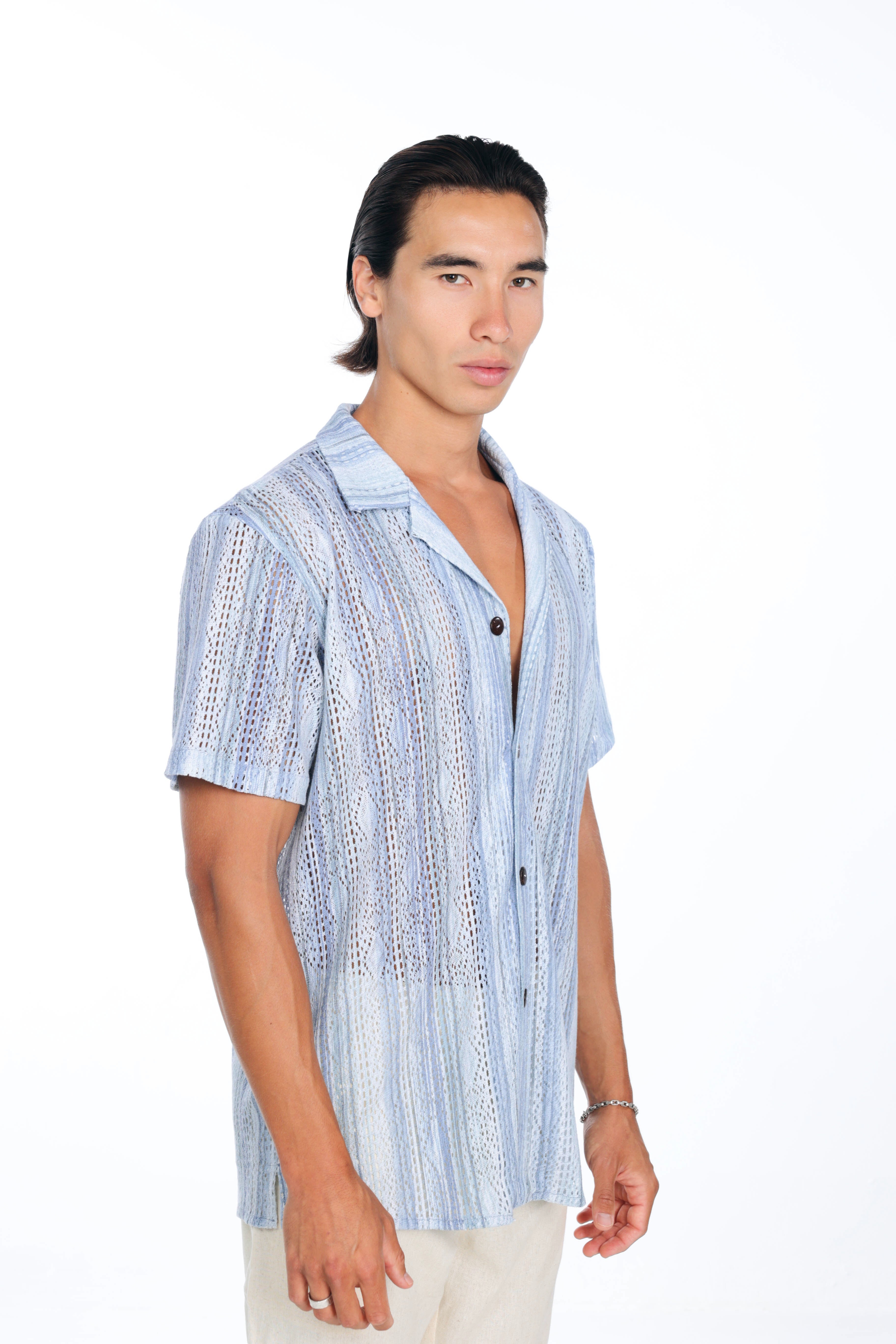 Multi Color Blue Knit Oversized Shirt
