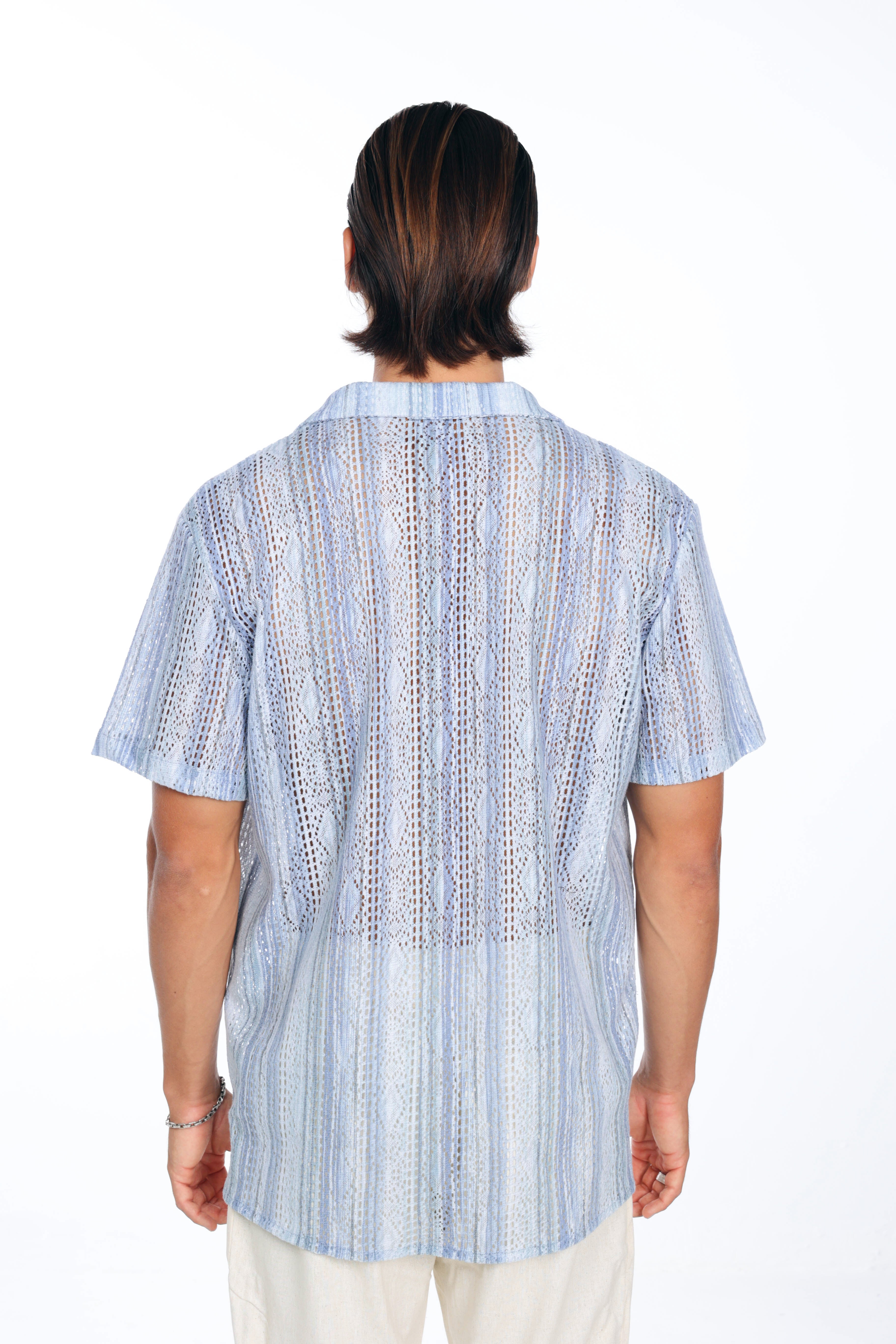 Multi Color Blue Knit Oversized Shirt