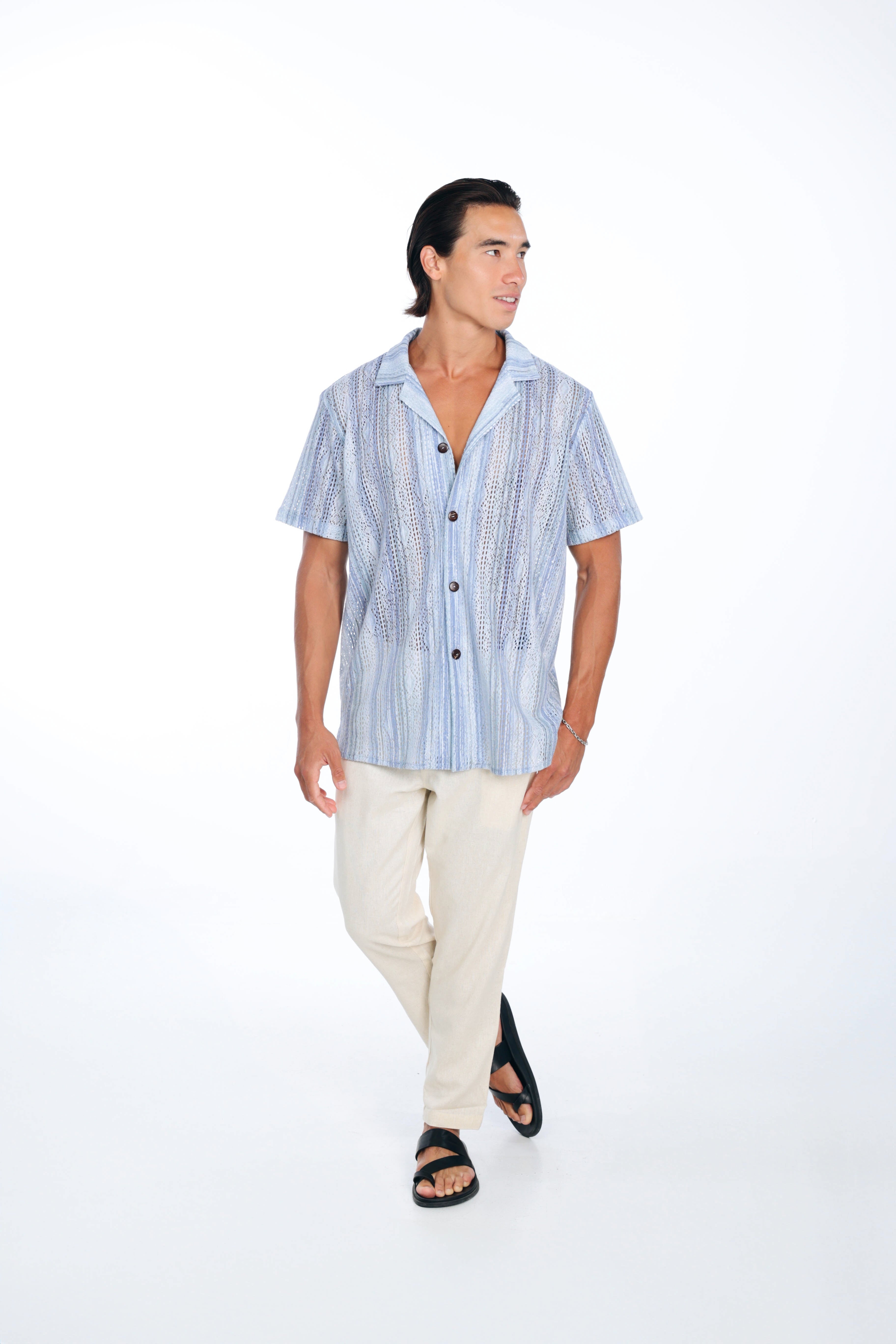 Multi Color Blue Knit Oversized Shirt