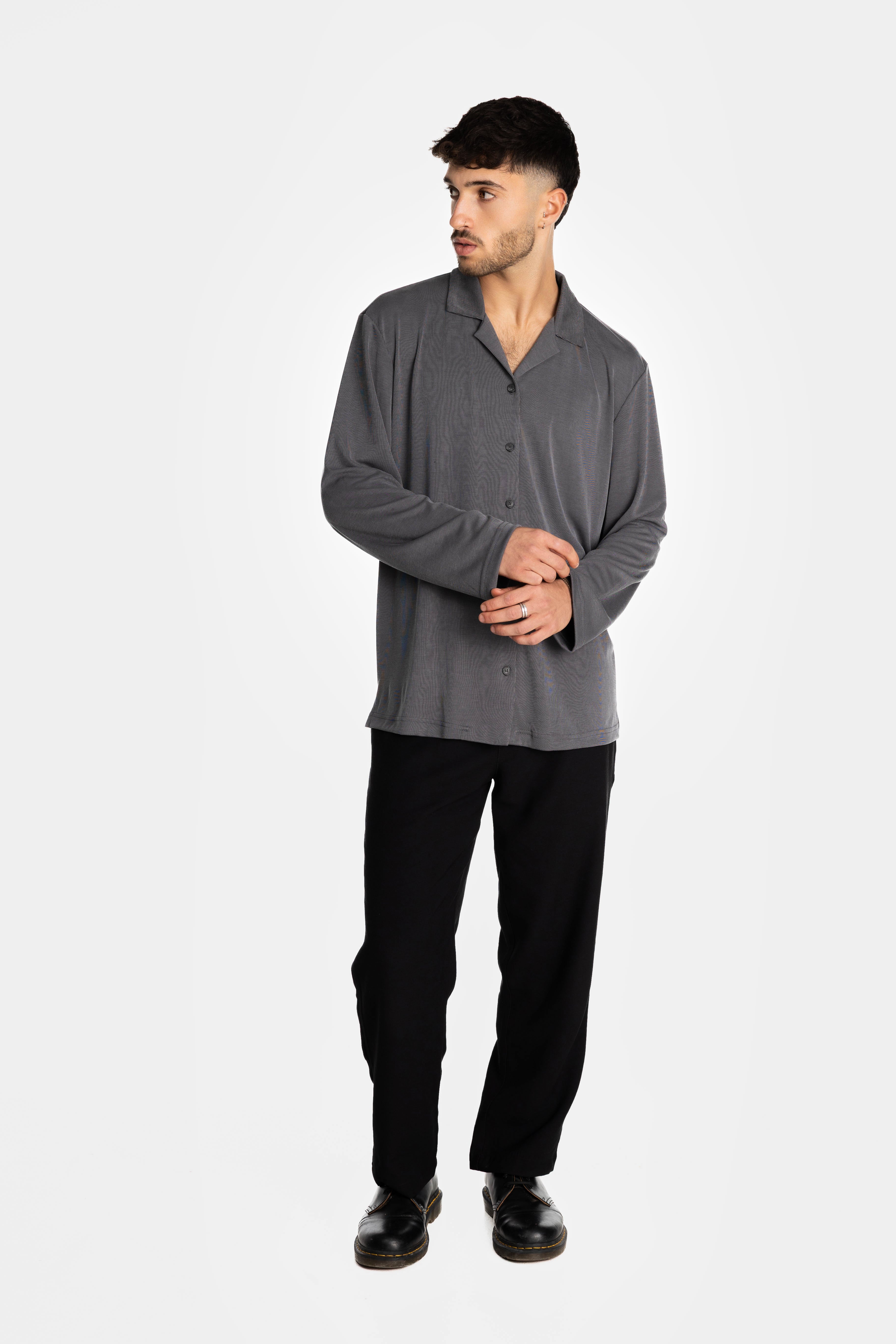 Dark Gray Rib Loose Shirt