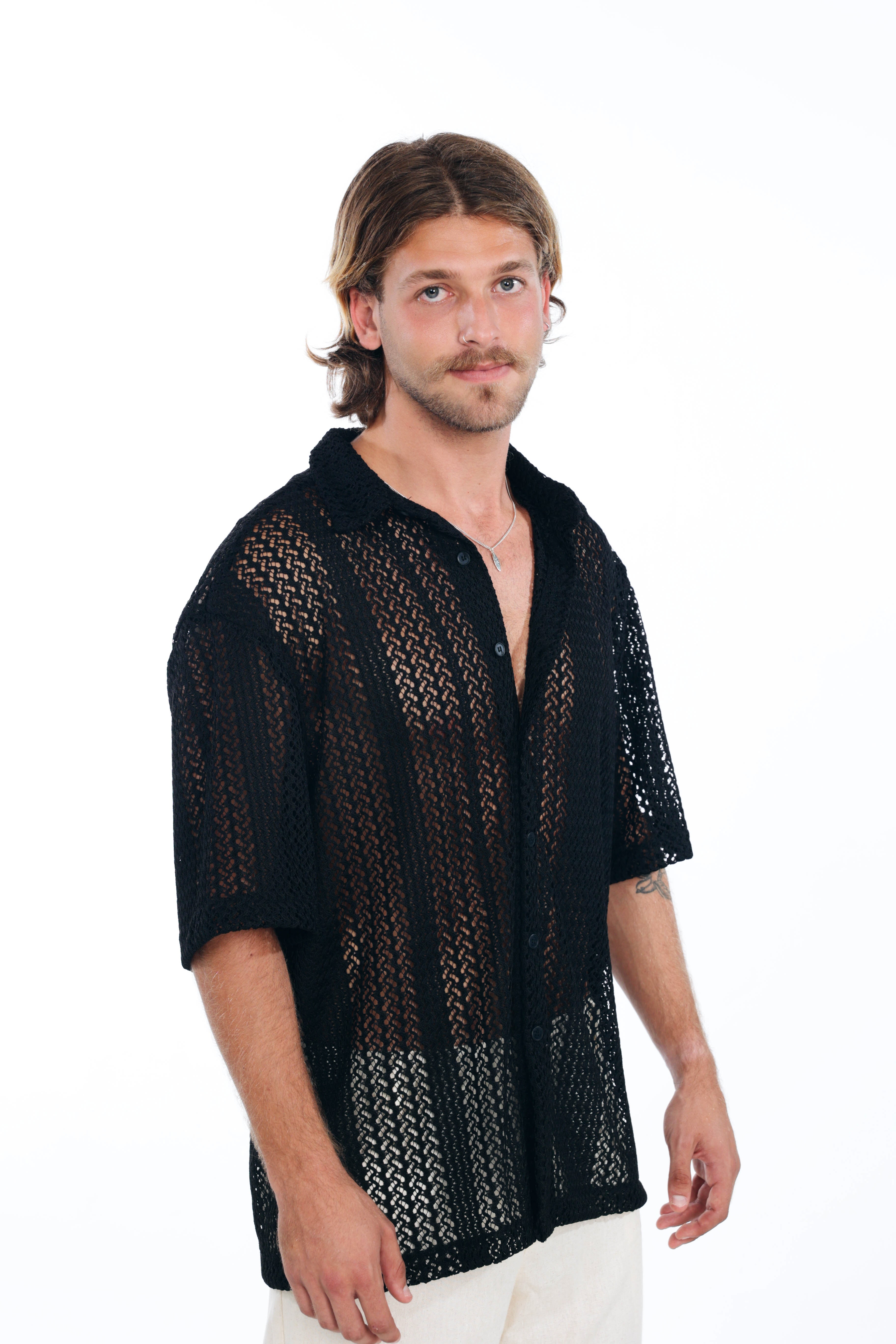 Black Knit Oversized Shirt