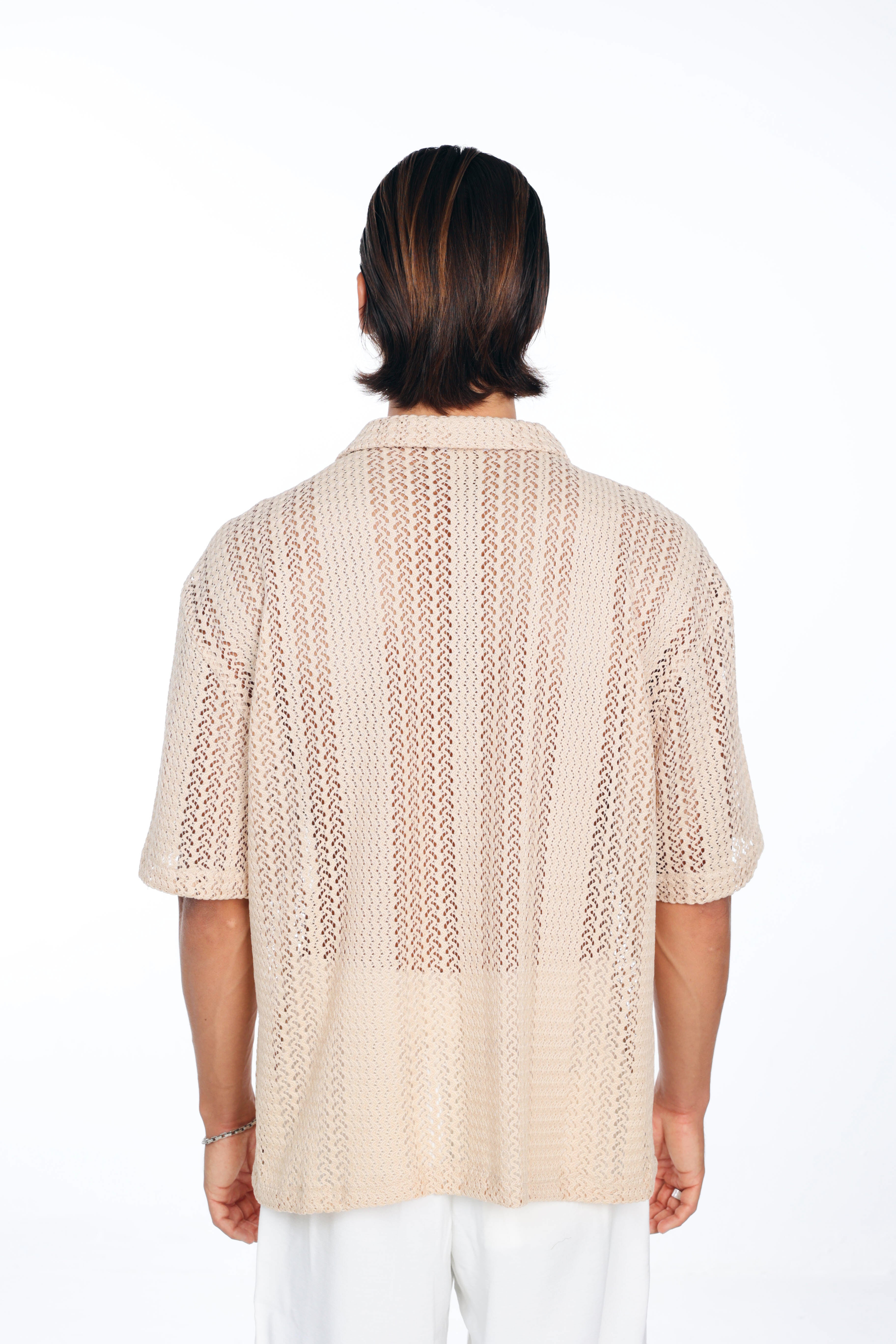 Cream Knit Oversized Shirt