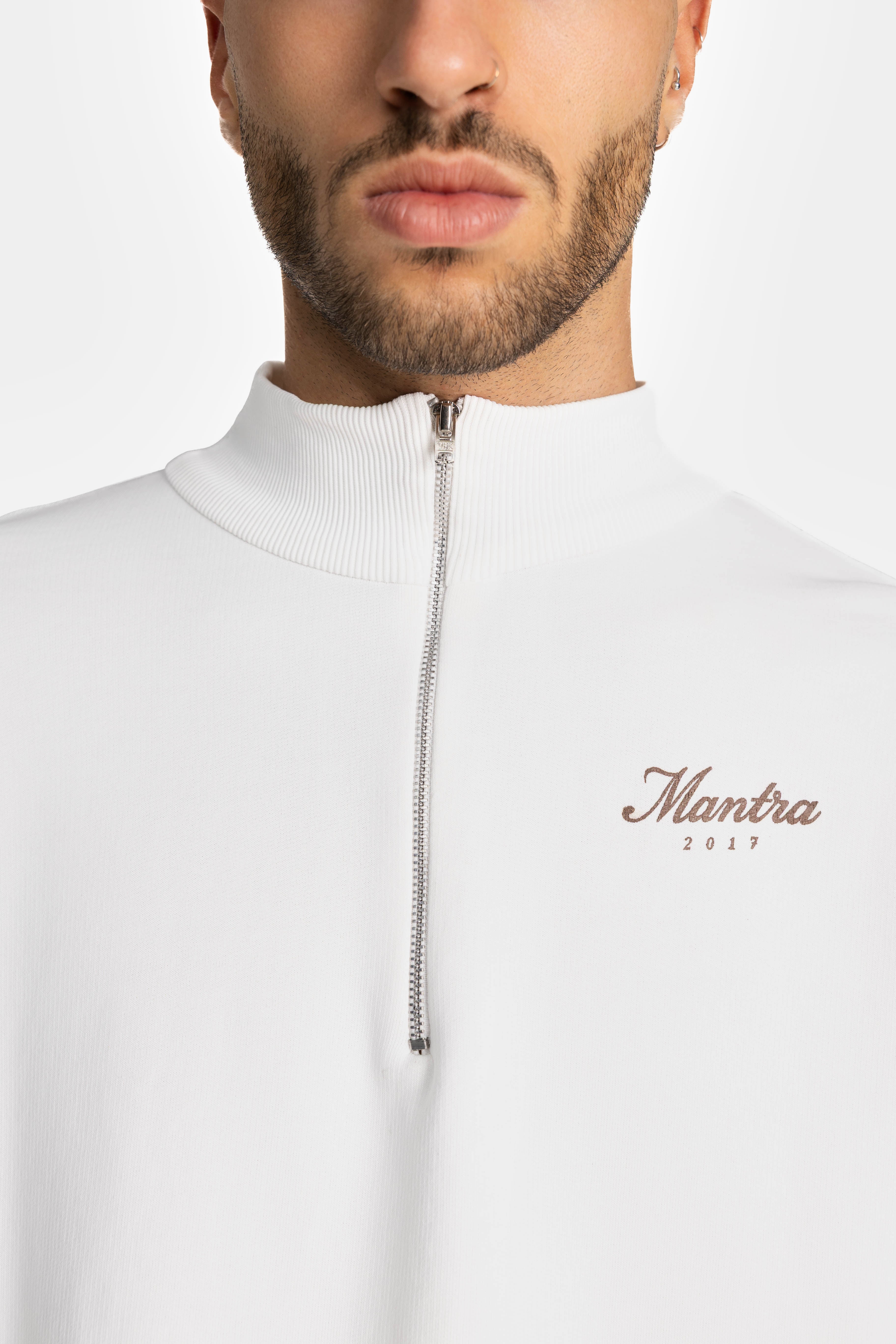 White Fitted Half Zip Sweatshirt