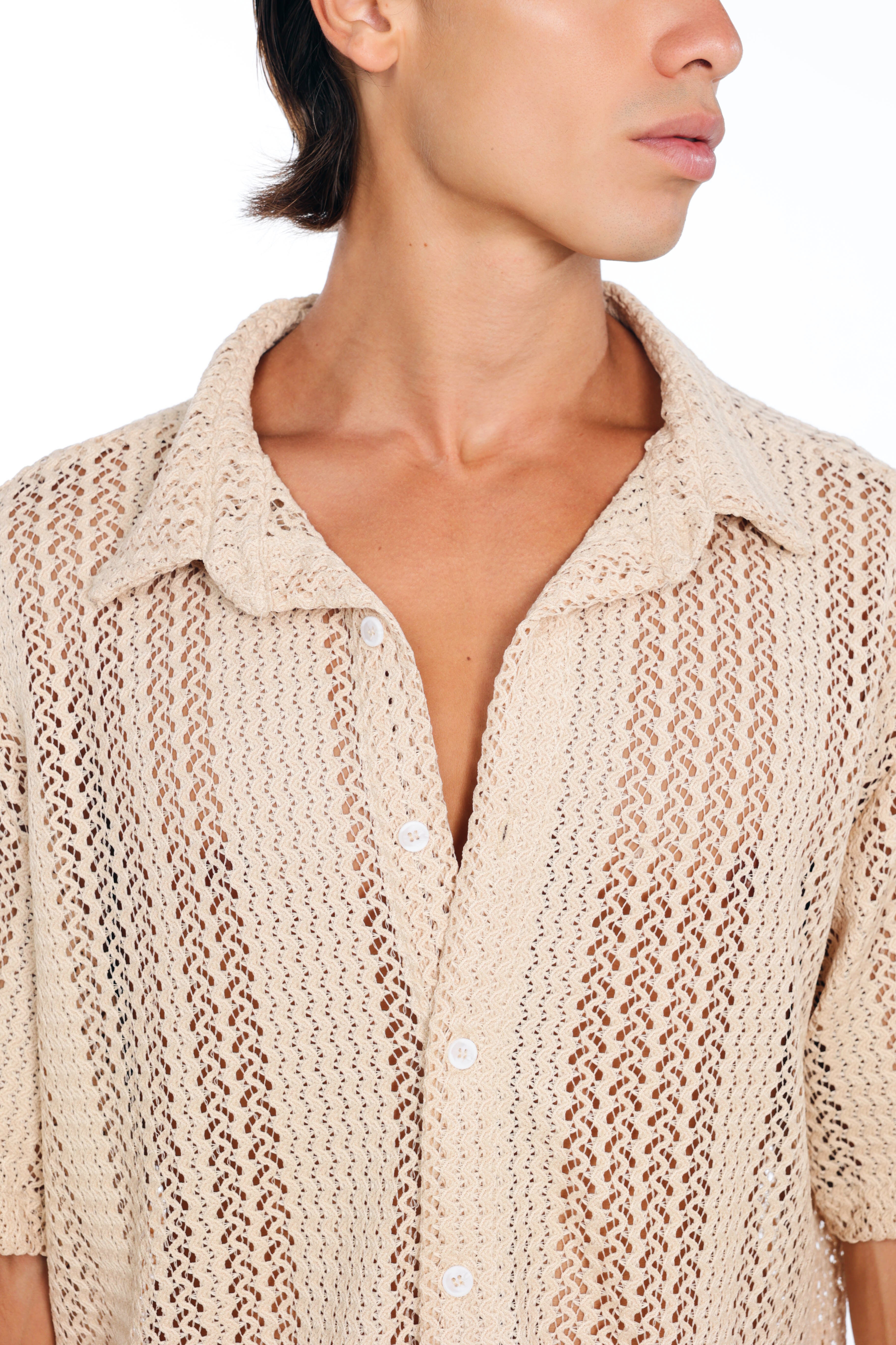 Cream Knit Oversized Shirt