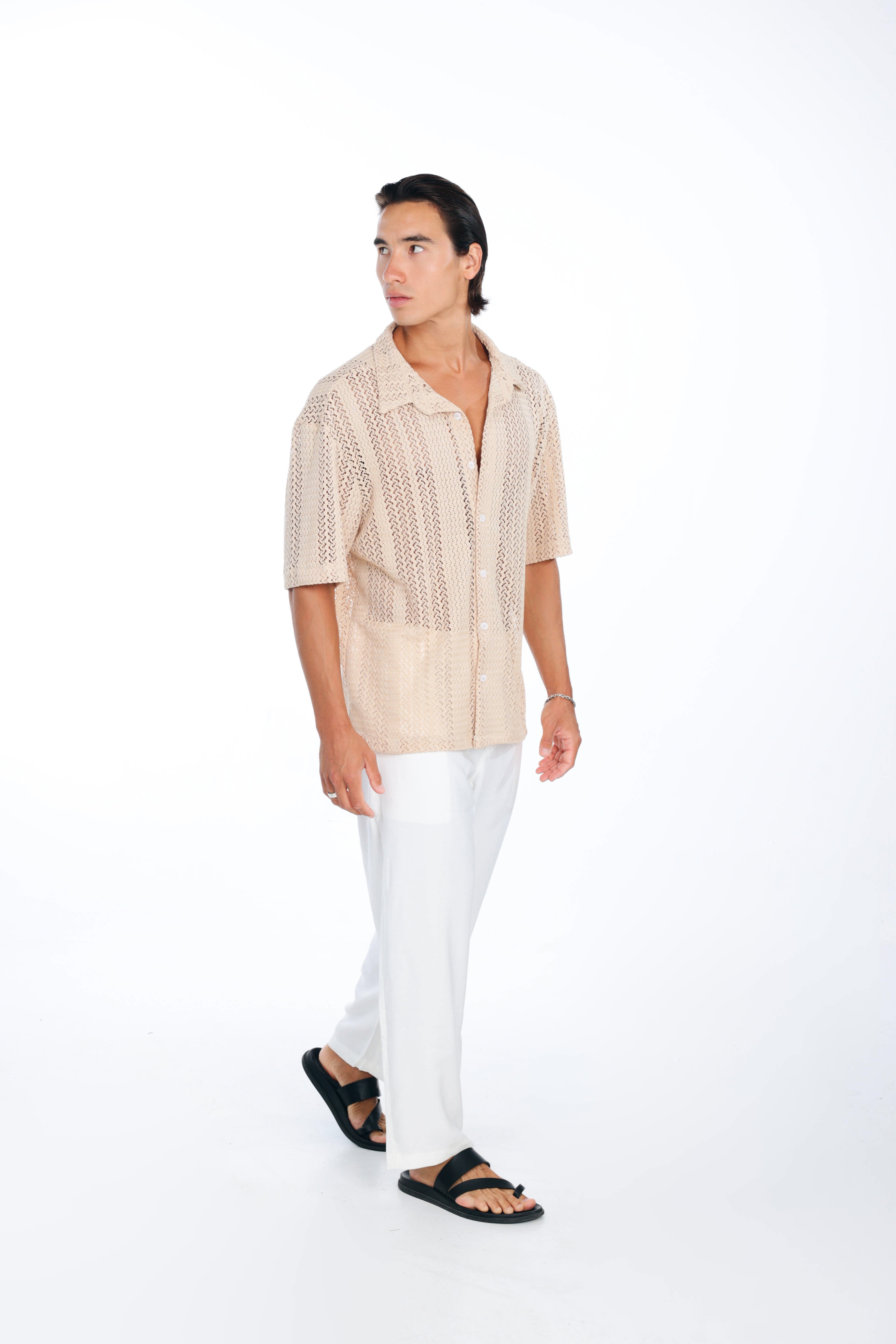 Cream Knit Oversized Shirt