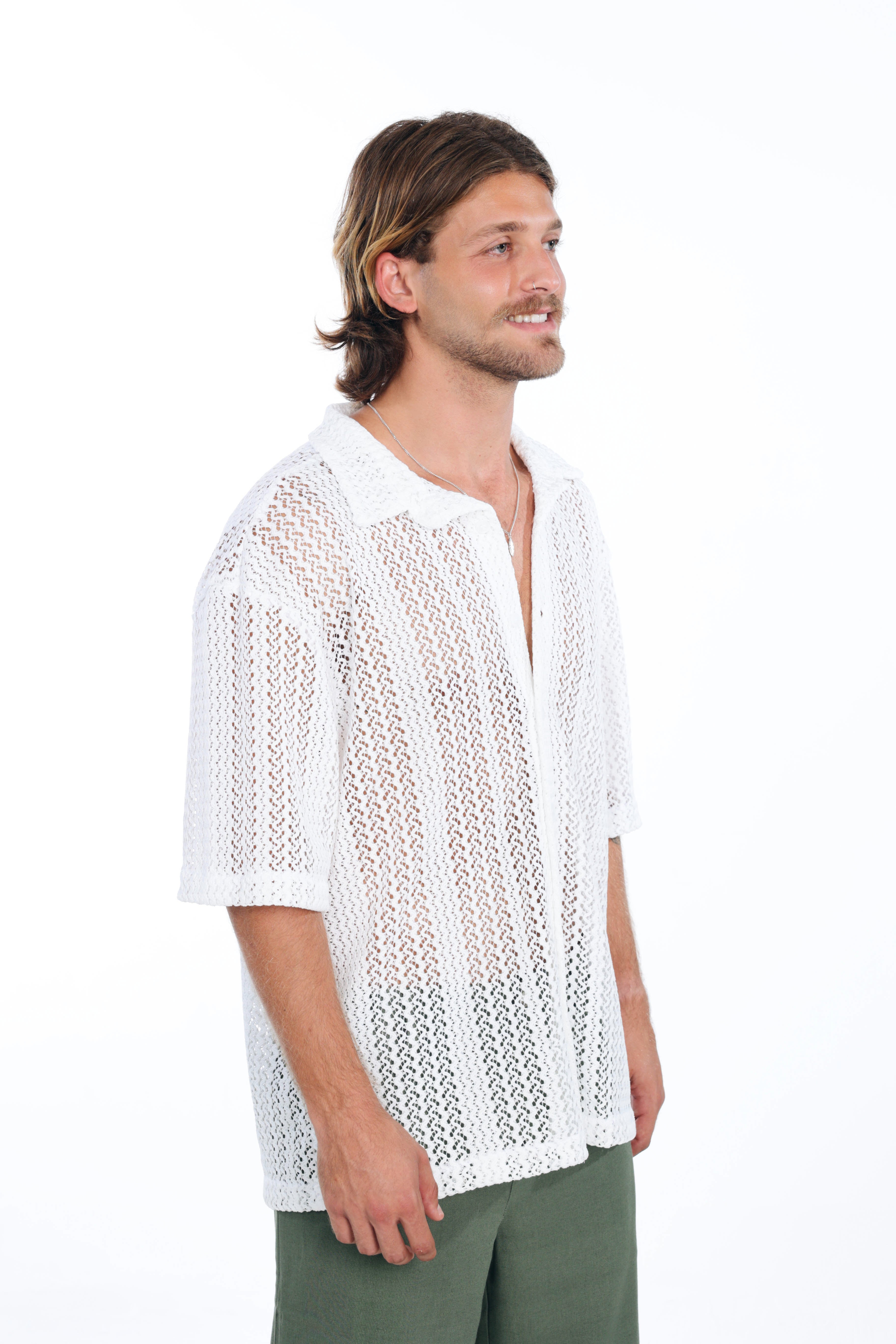 White Knit Oversized Shirt