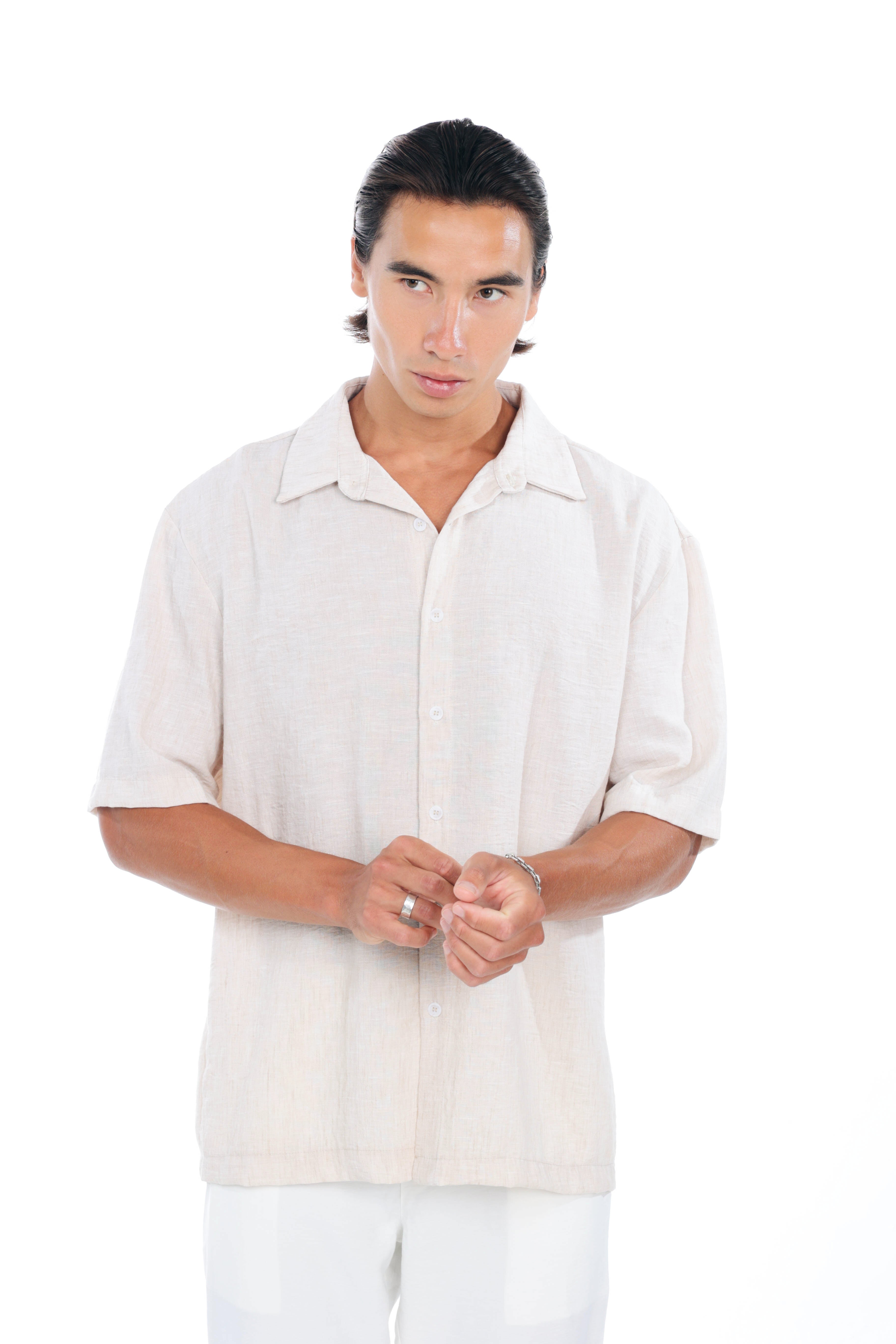 Cream Linen Oversized Shirt