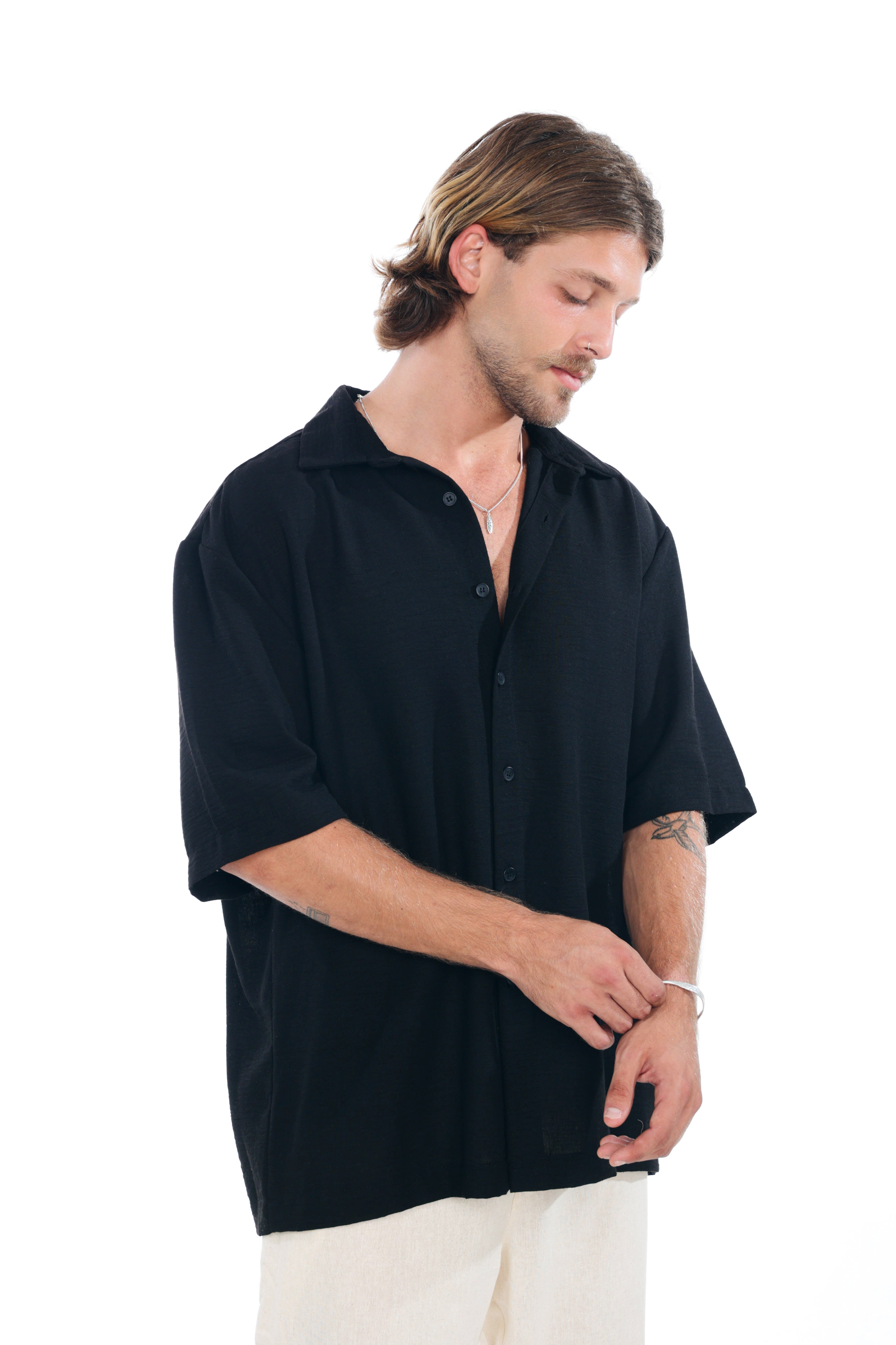 Black Linen Oversized Shirt