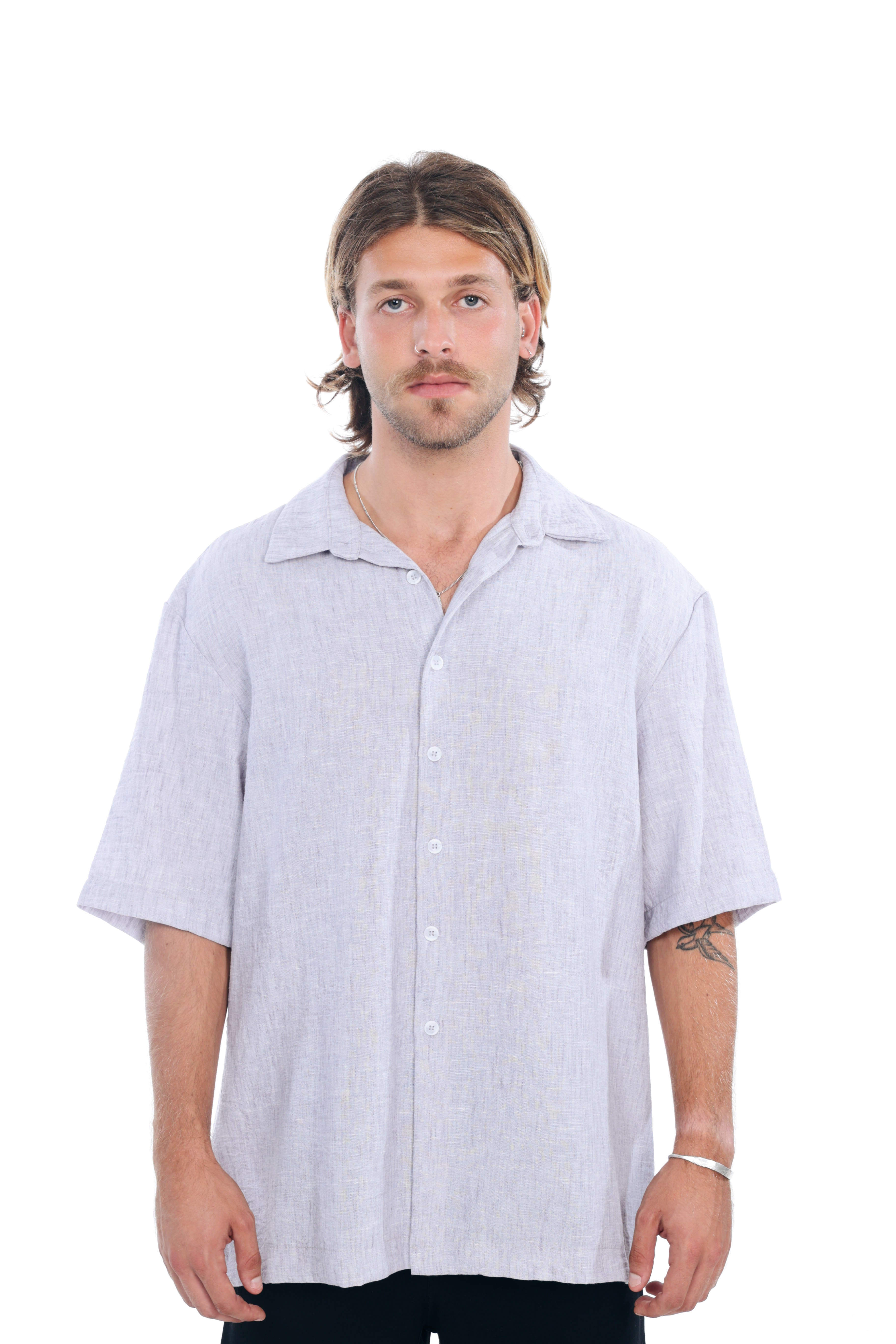 Gray Linen Oversized Shirt