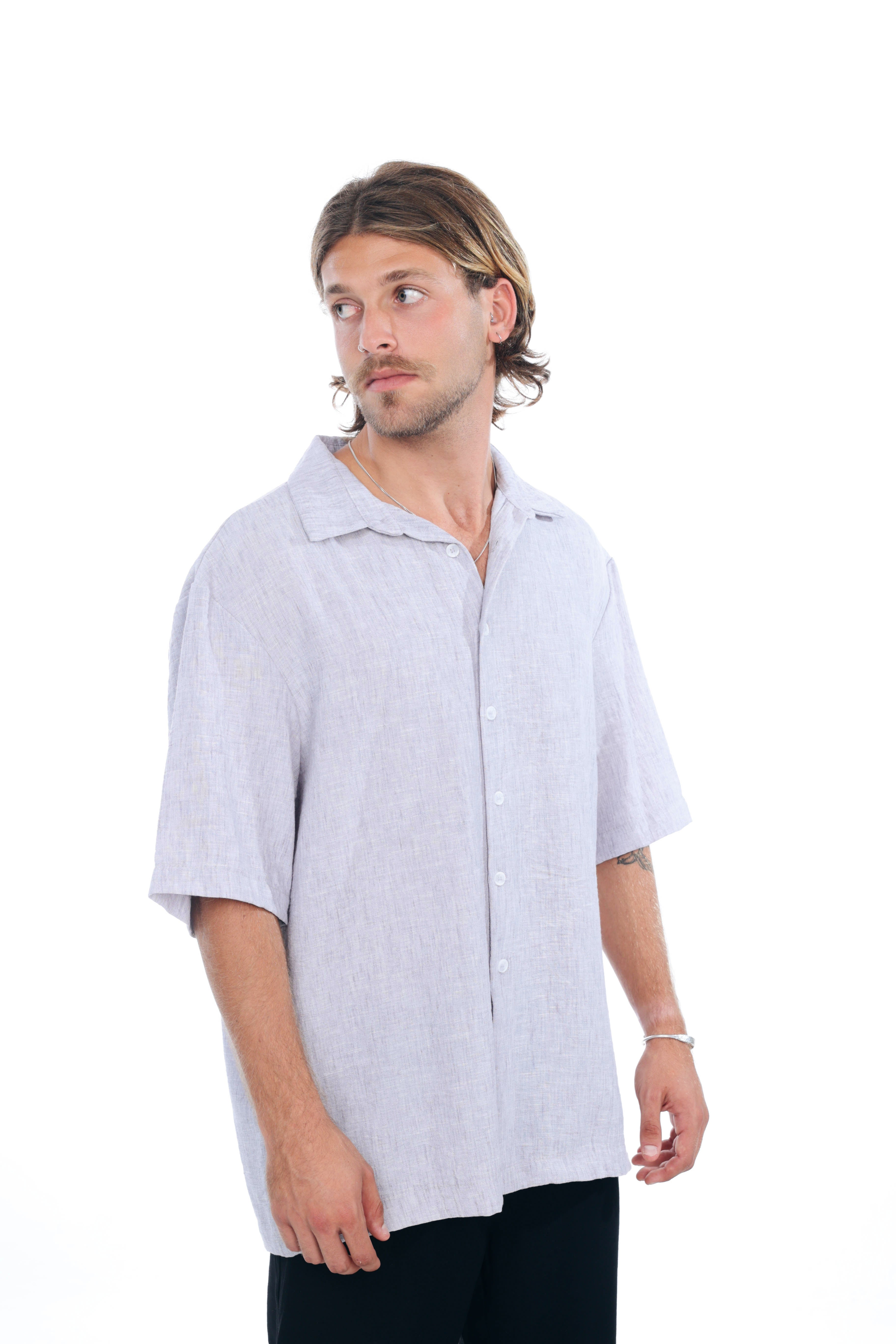 Gray Linen Oversized Shirt