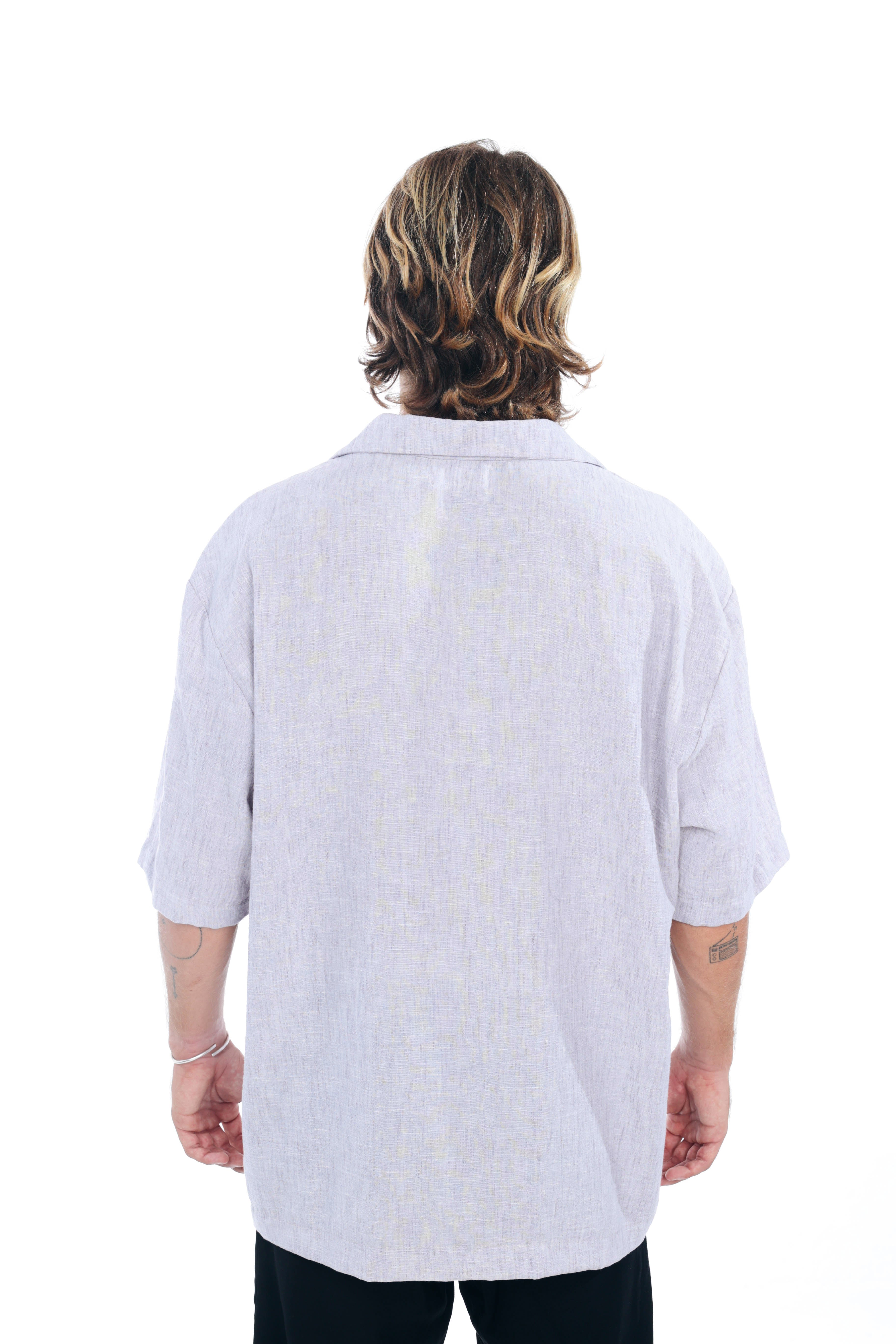 Gray Linen Oversized Shirt