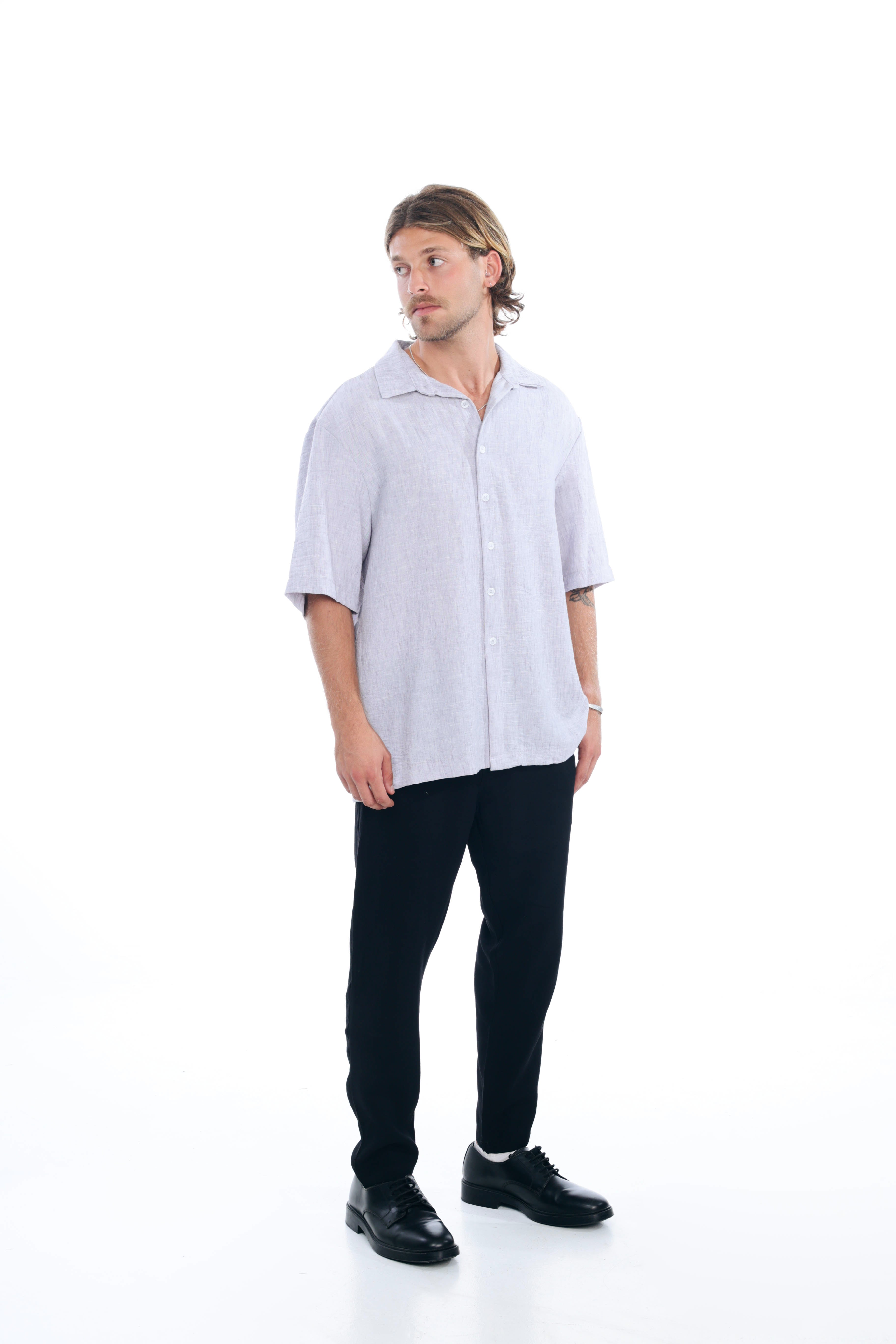 Gray Linen Oversized Shirt
